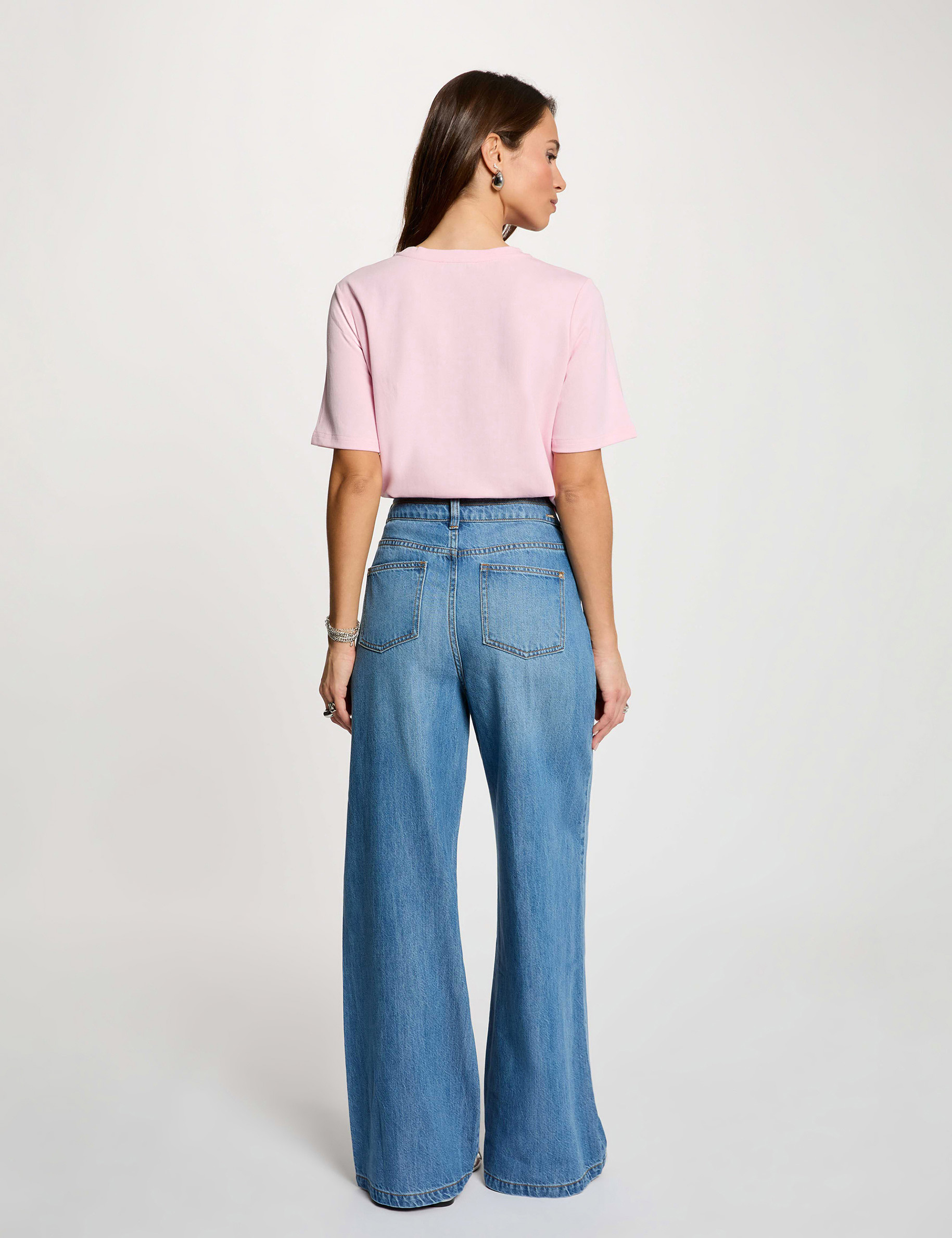 Recht T-shirt met ronde hals roze vrouw