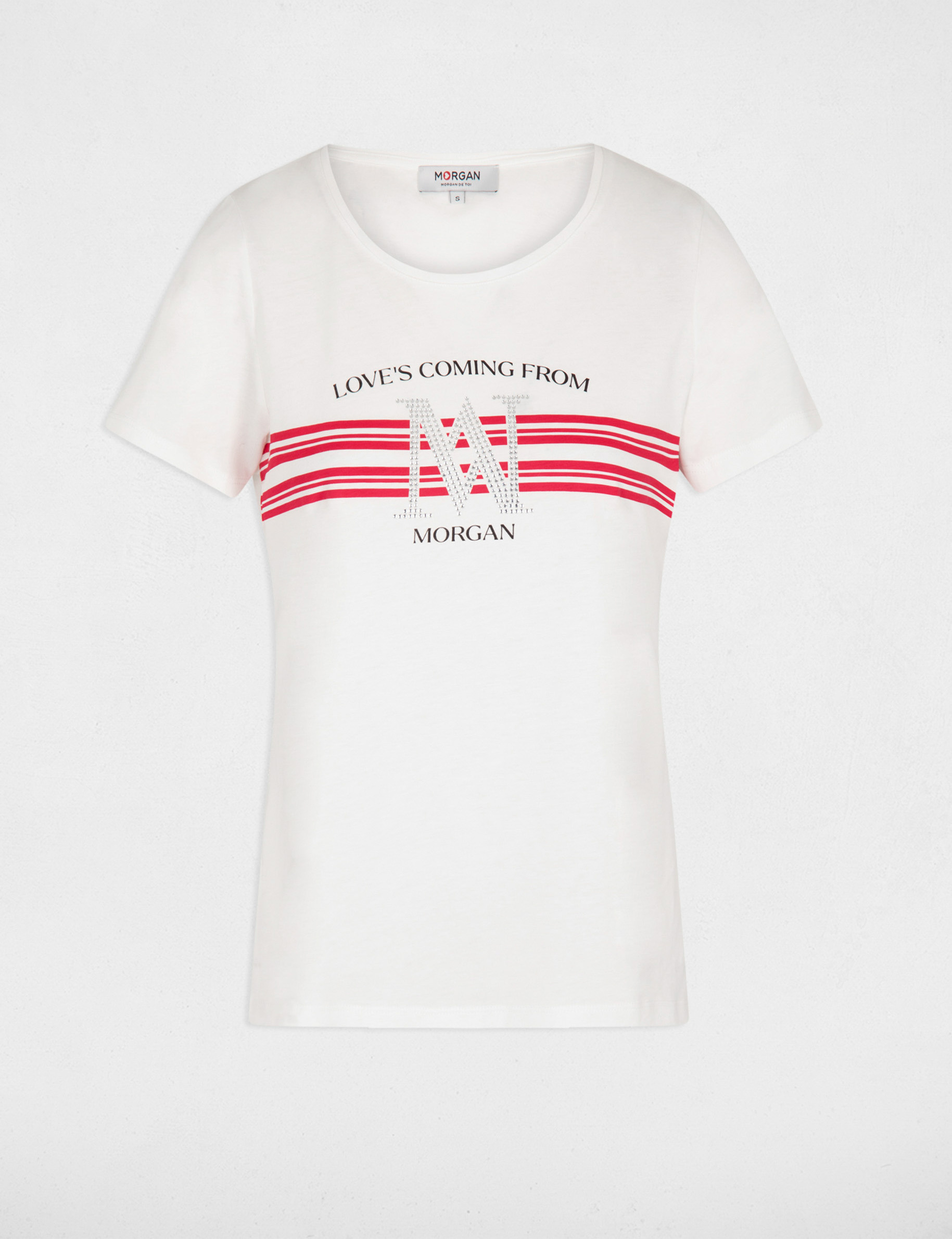 T-shirt met korte mouwen en strassstenen fuchsia vrouw