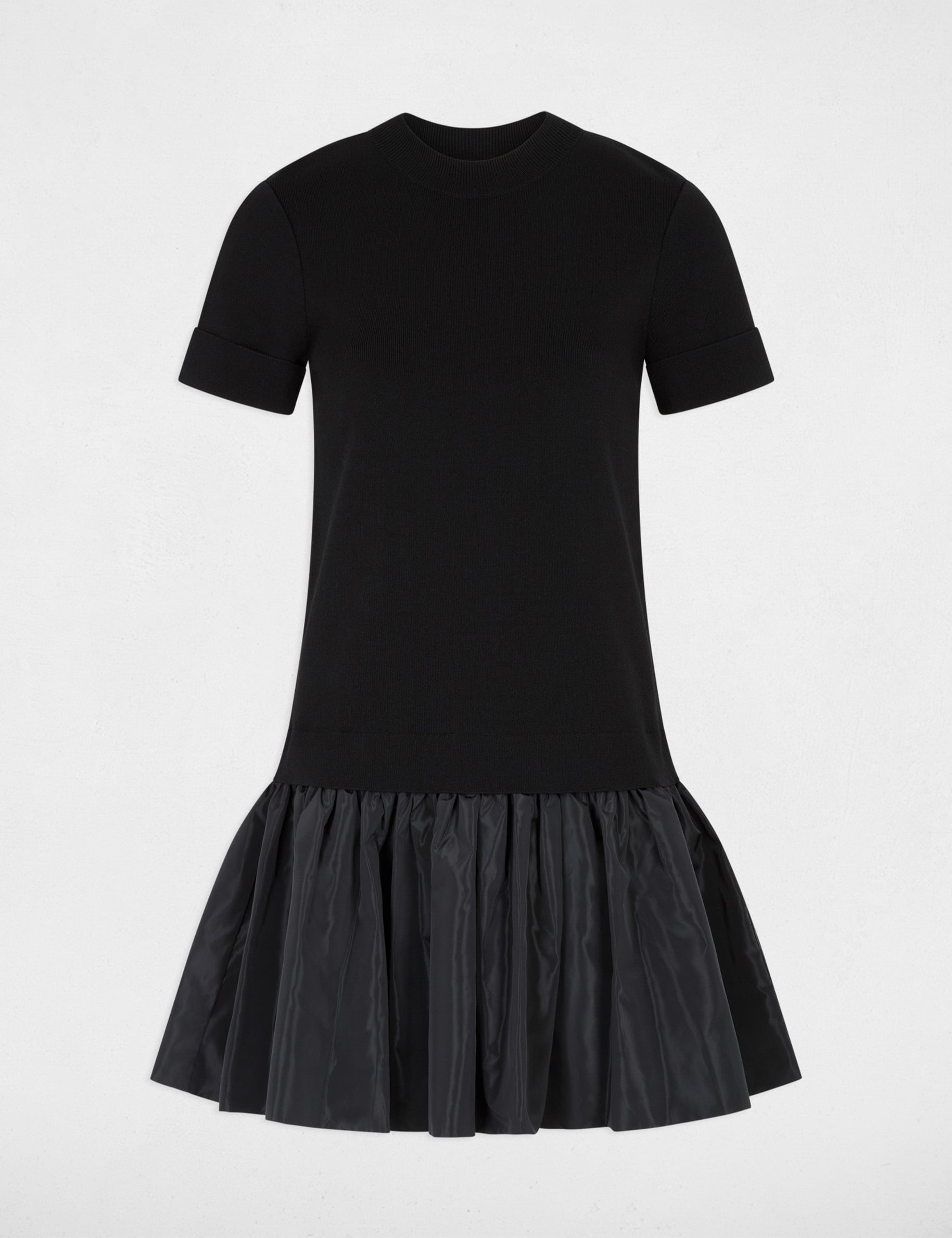 Robe tricot manches courtes noir femme