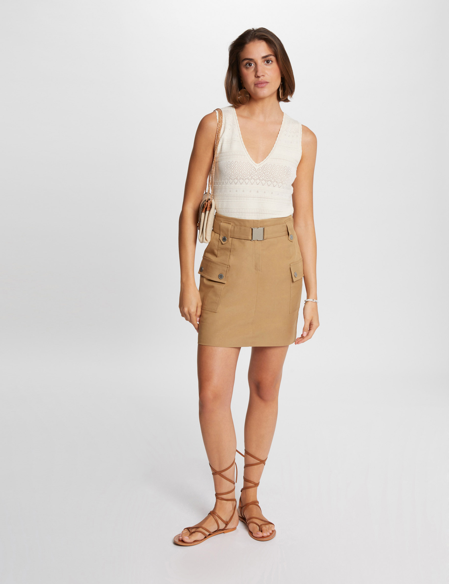 jupe courte poches a rabat beige femme Jupe courte poches à rabat beige femme