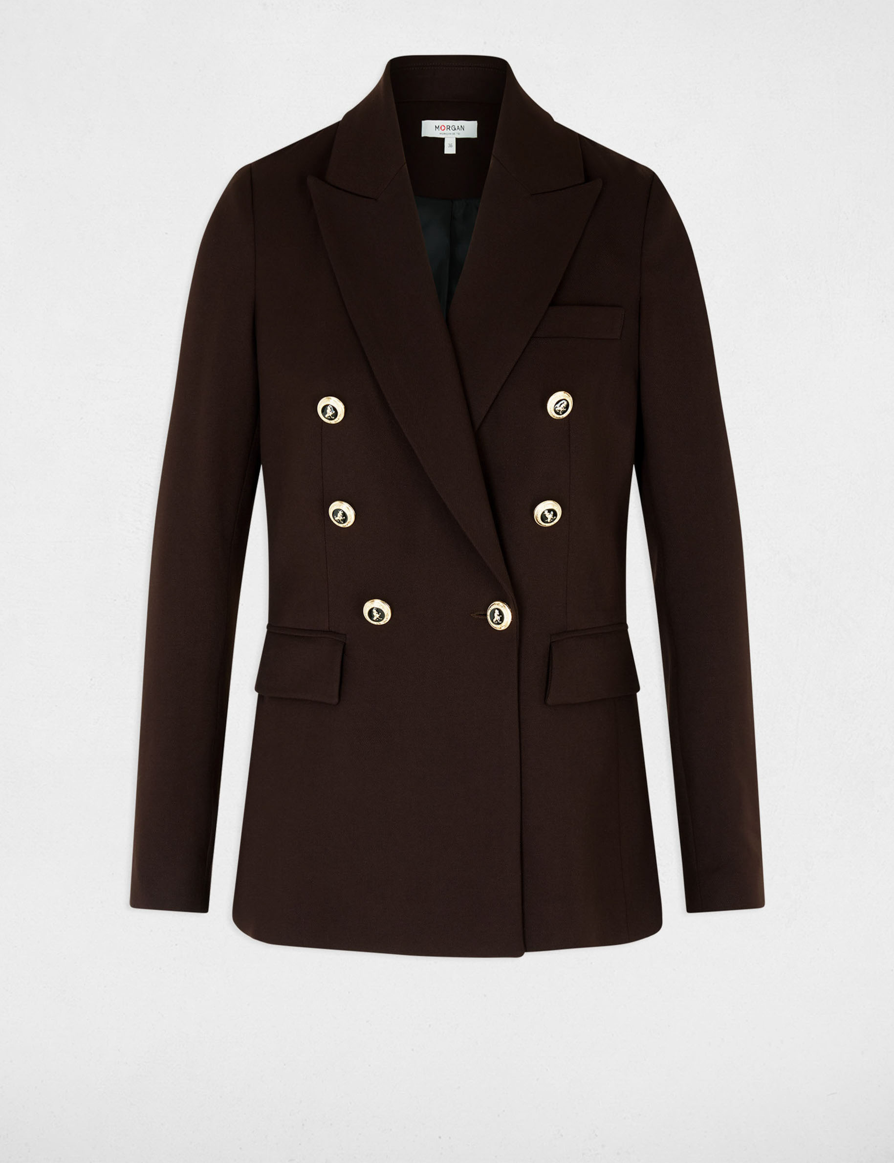 Blazer ajust&eacute; manches longues marron fonc&eacute; femme