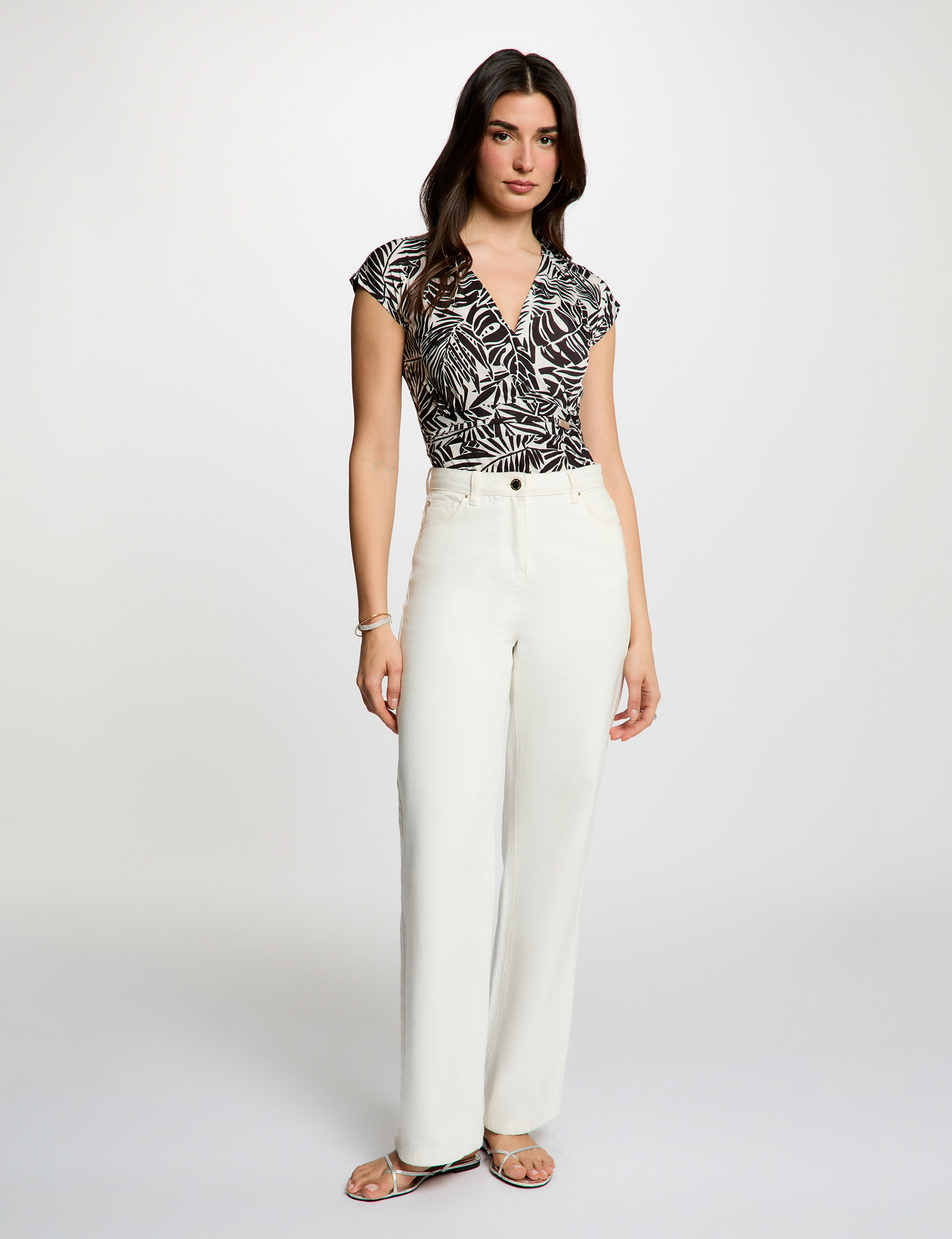 Getailleerd T-shirt met halslijn meerkleurig vrouw