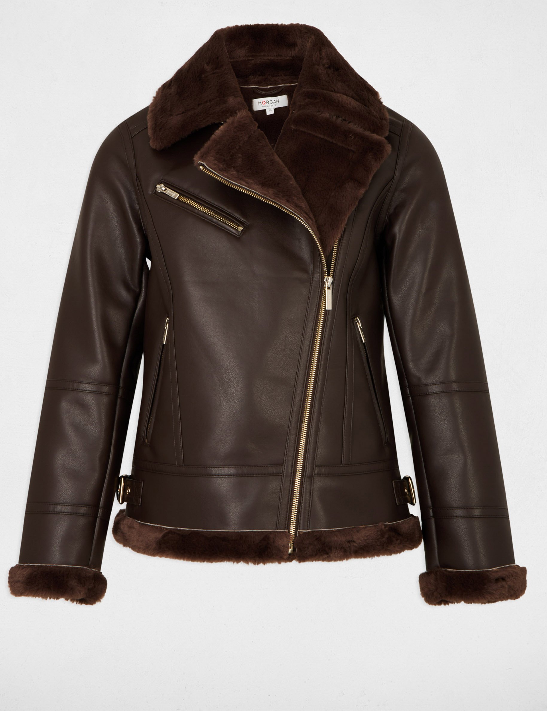 Oversized jack van imitatieleer donker bruin vrouw