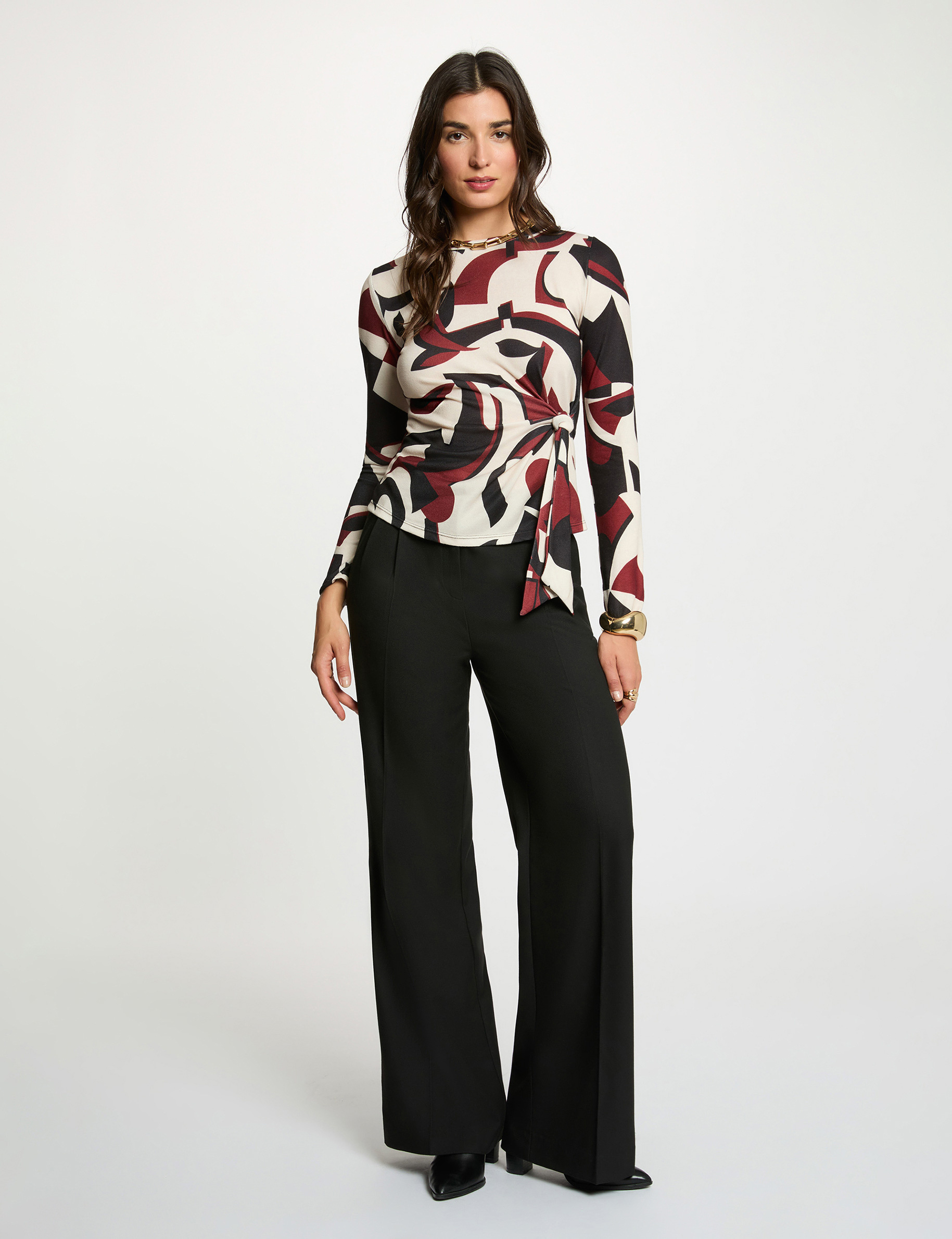 T-shirt noué col rond multicolore femme