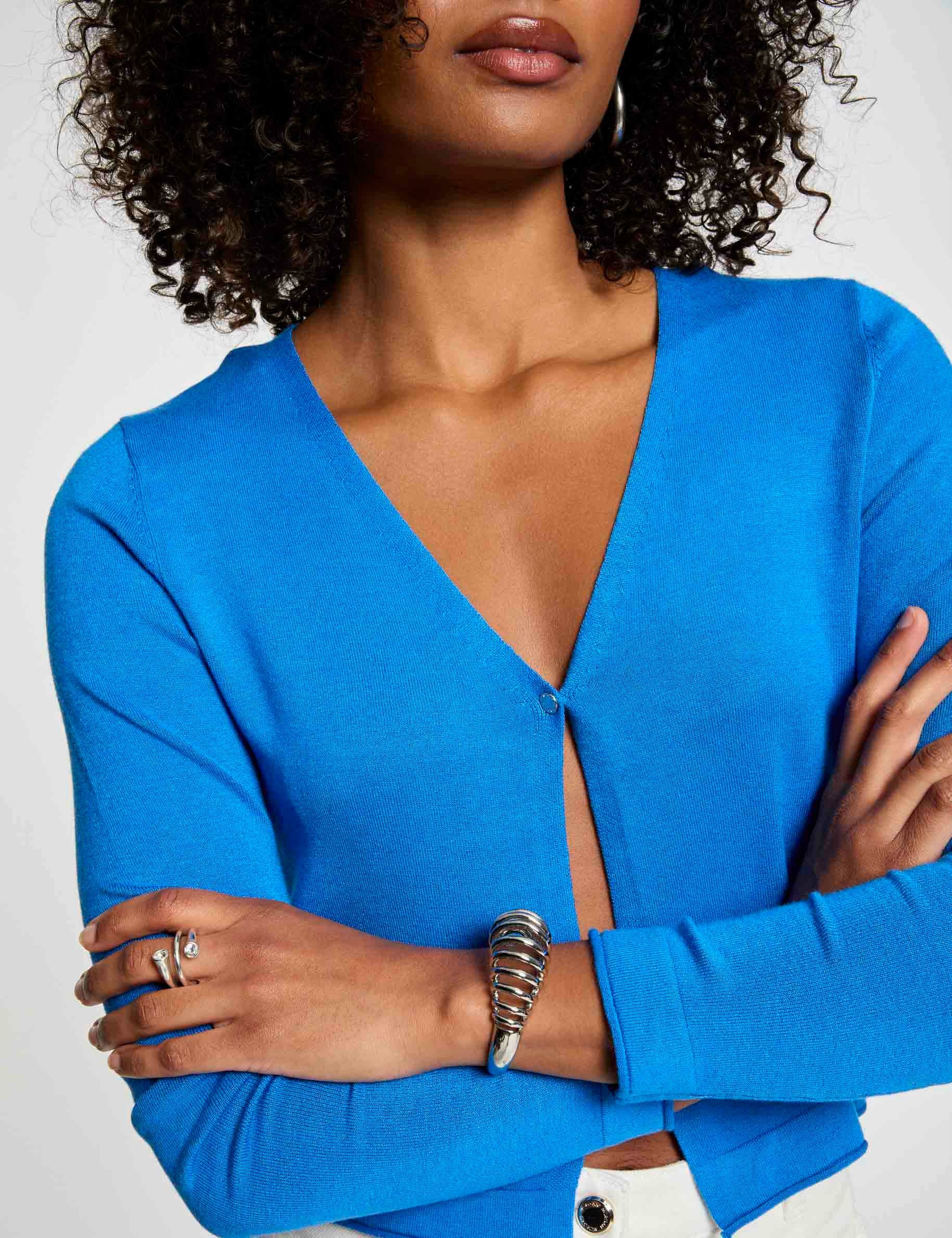 Gilet manches longues à col en V bleu electrique femme