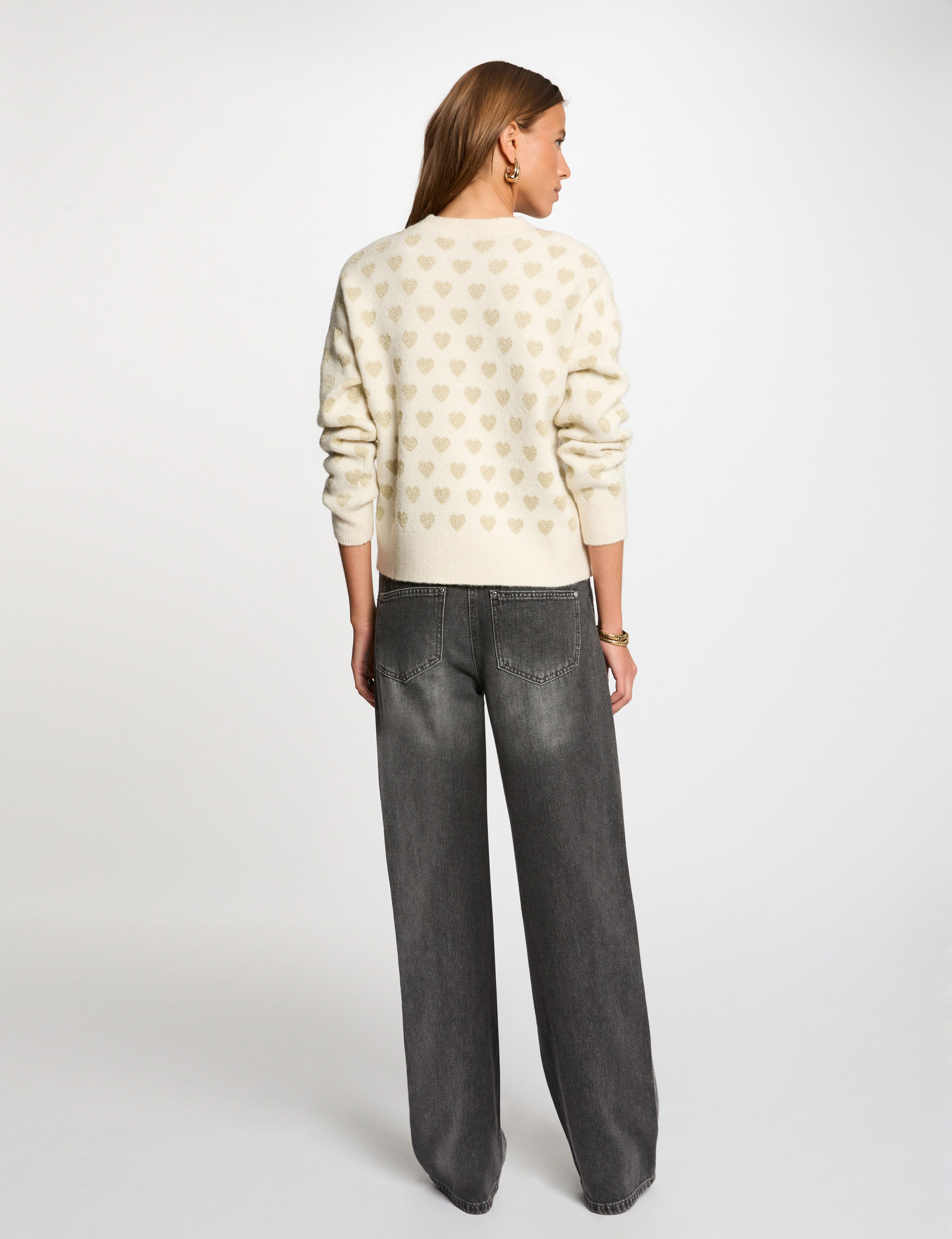 pull col rond imprime ivoire femme Pull col rond imprimé ivoire femme