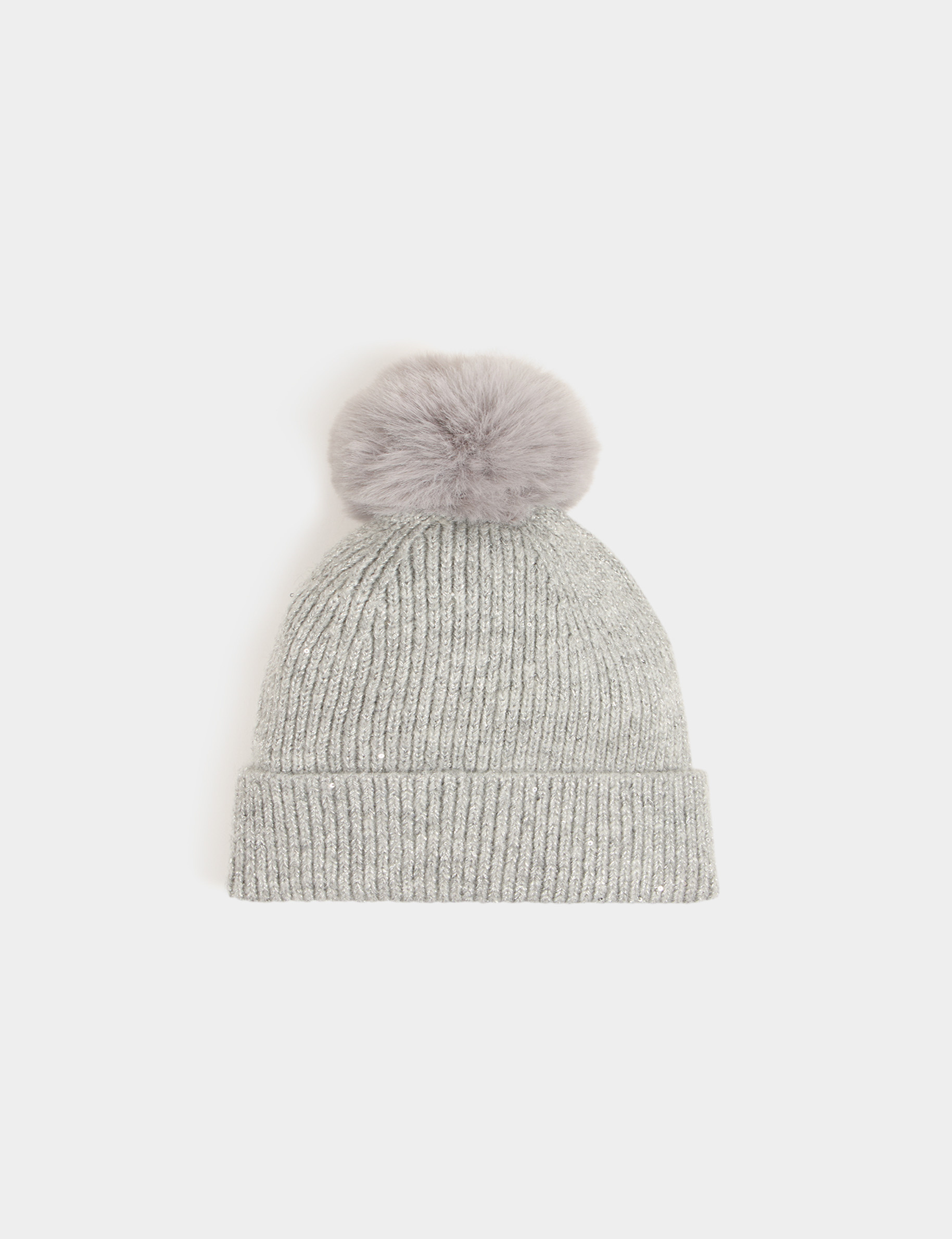 muts met pompon en pailletten mediumgrijs vrouw Muts met pompon en pailletten mediumgrijs vrouw