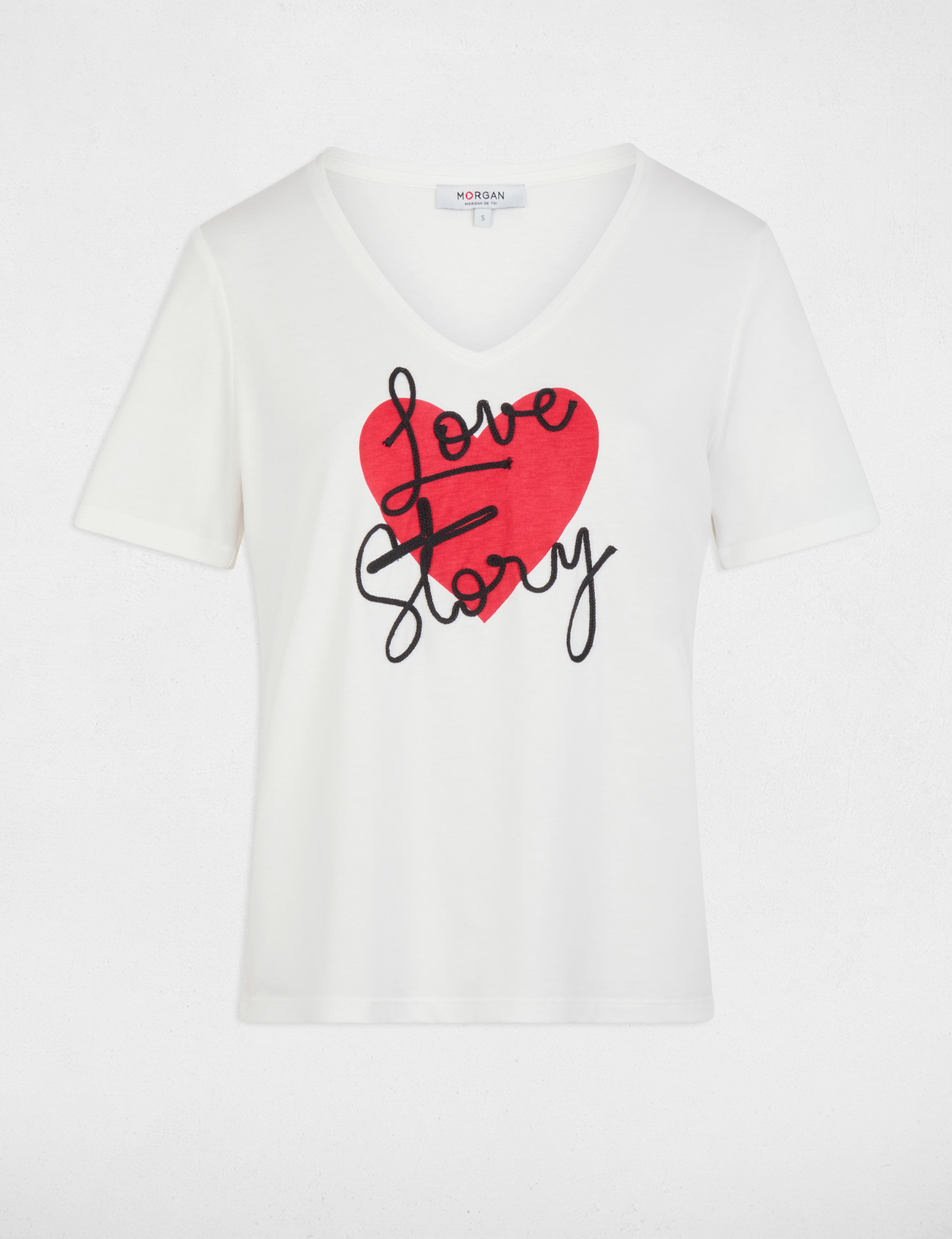 T-shirt col v manches courtes blanc femme