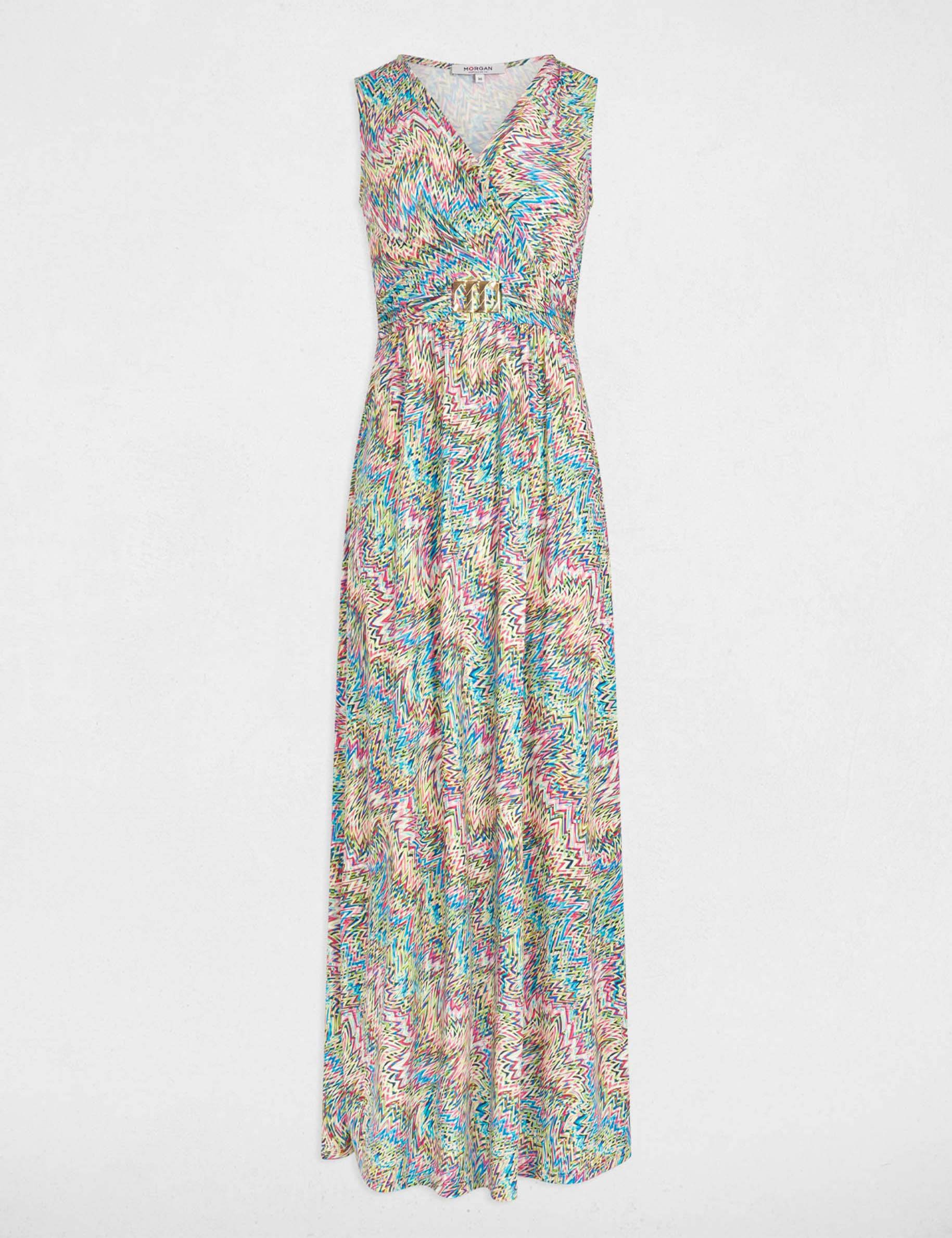 Robe longue droite imprim&eacute;e multicolore femme