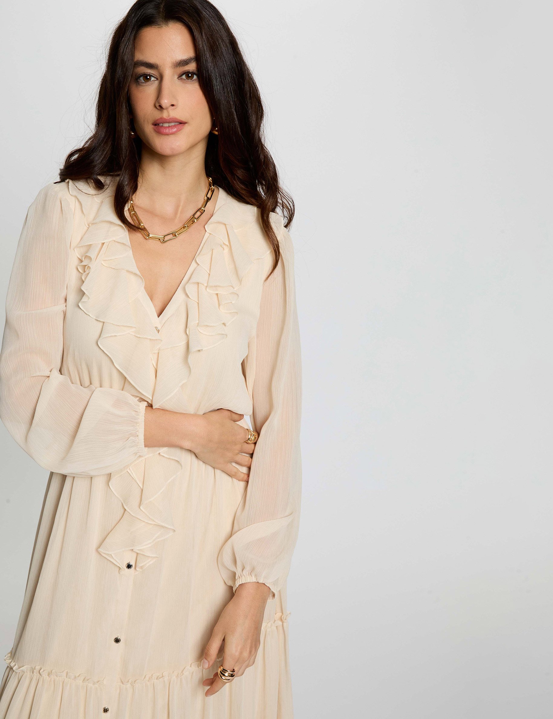 Robe longue fluide creme femme