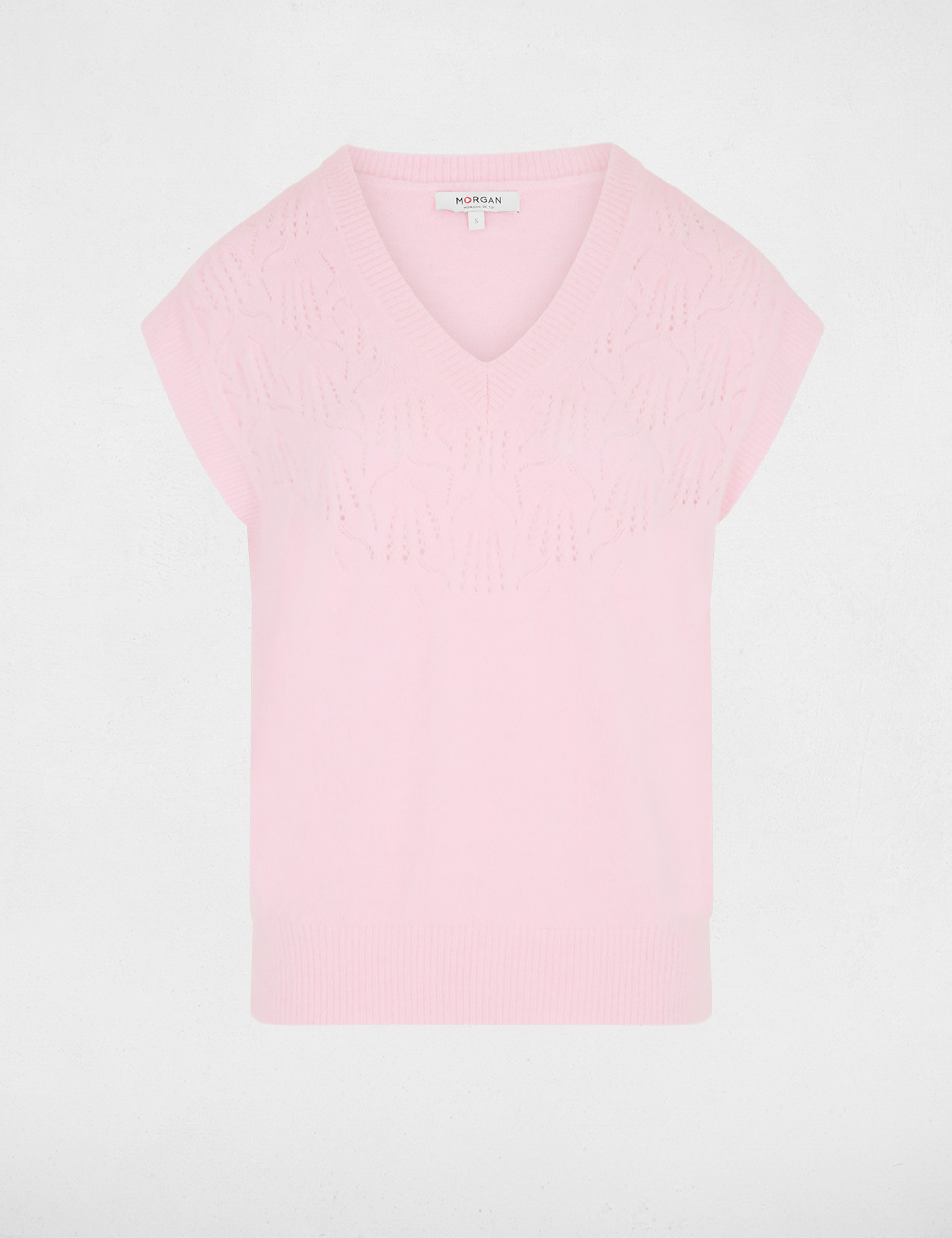 Pull sans manches ajour&eacute; rose femme