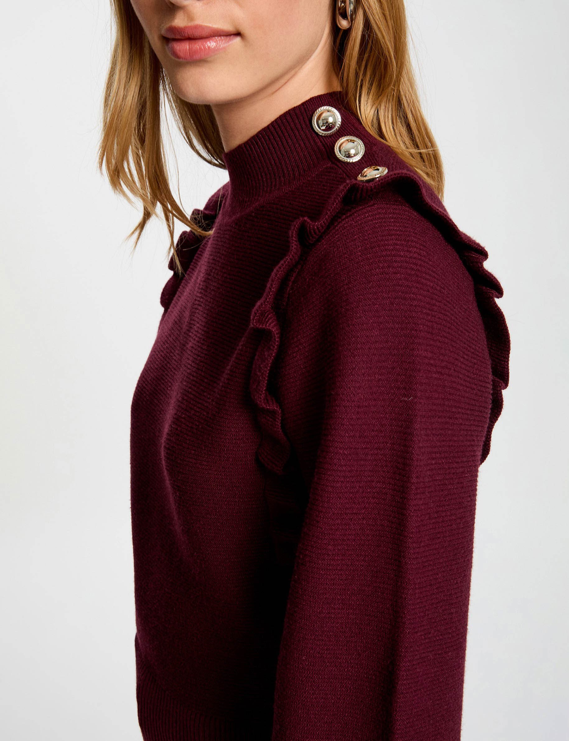 pull manches longues avec volants prune femme Pull manches longues avec volants prune femme