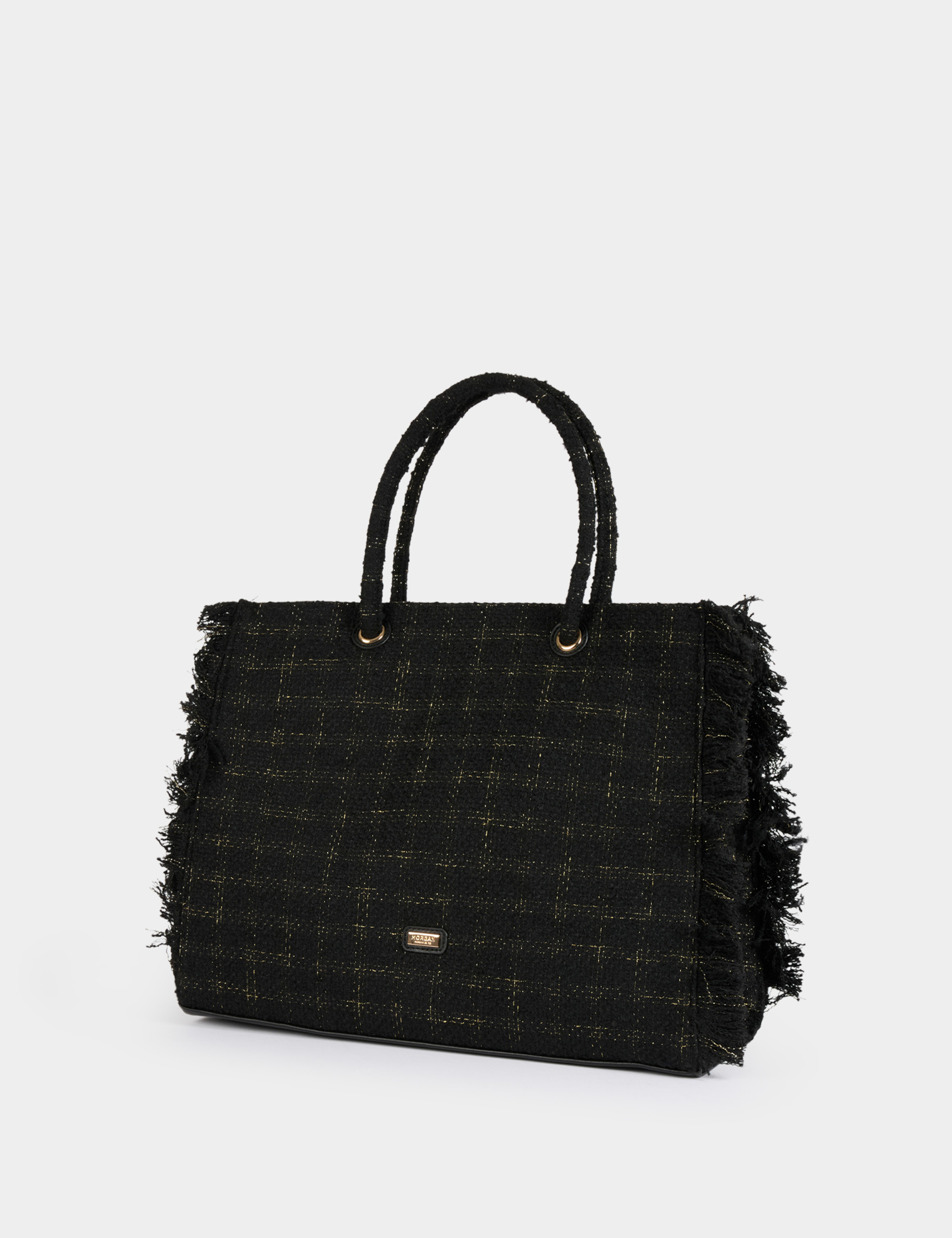 Tweed shopper met franjes zwart vrouw