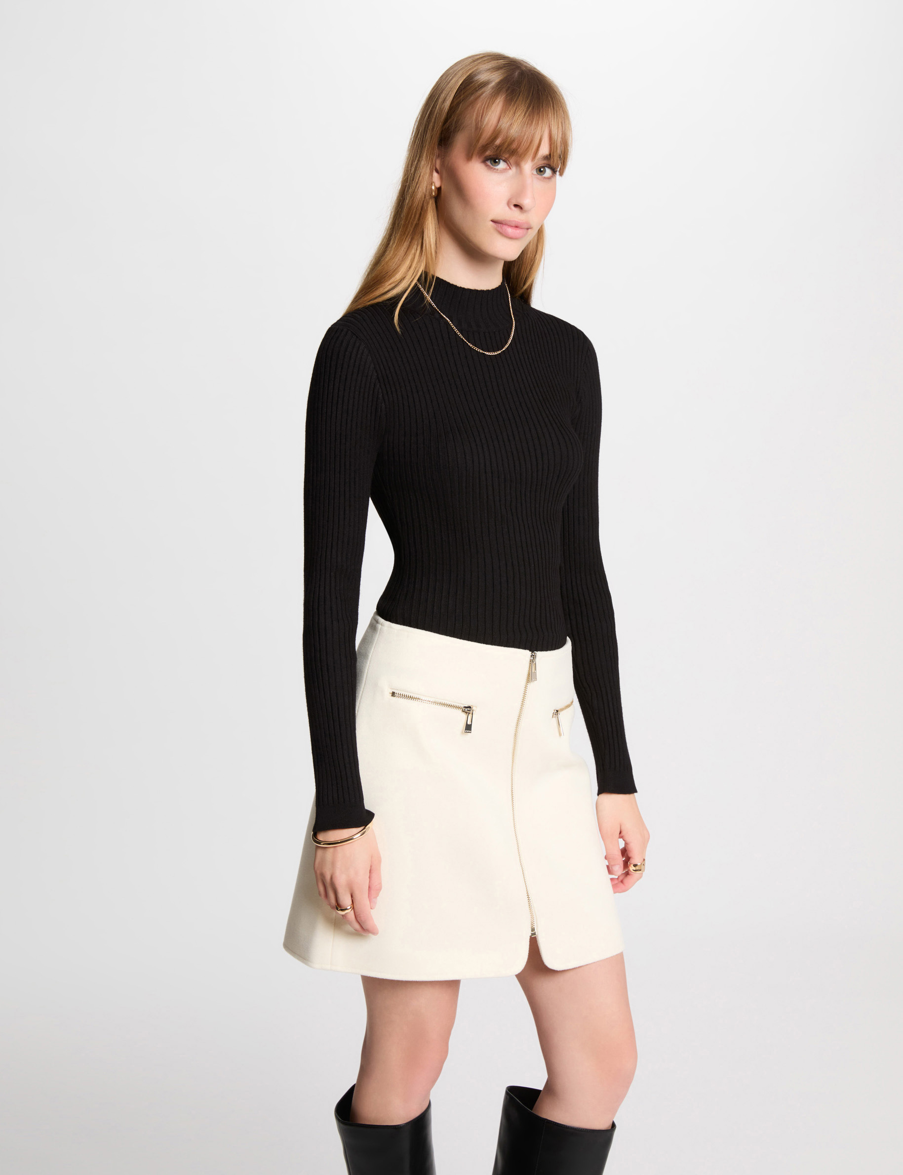 jupe droite zippee blanc femme Jupe droite zippée blanc femme
