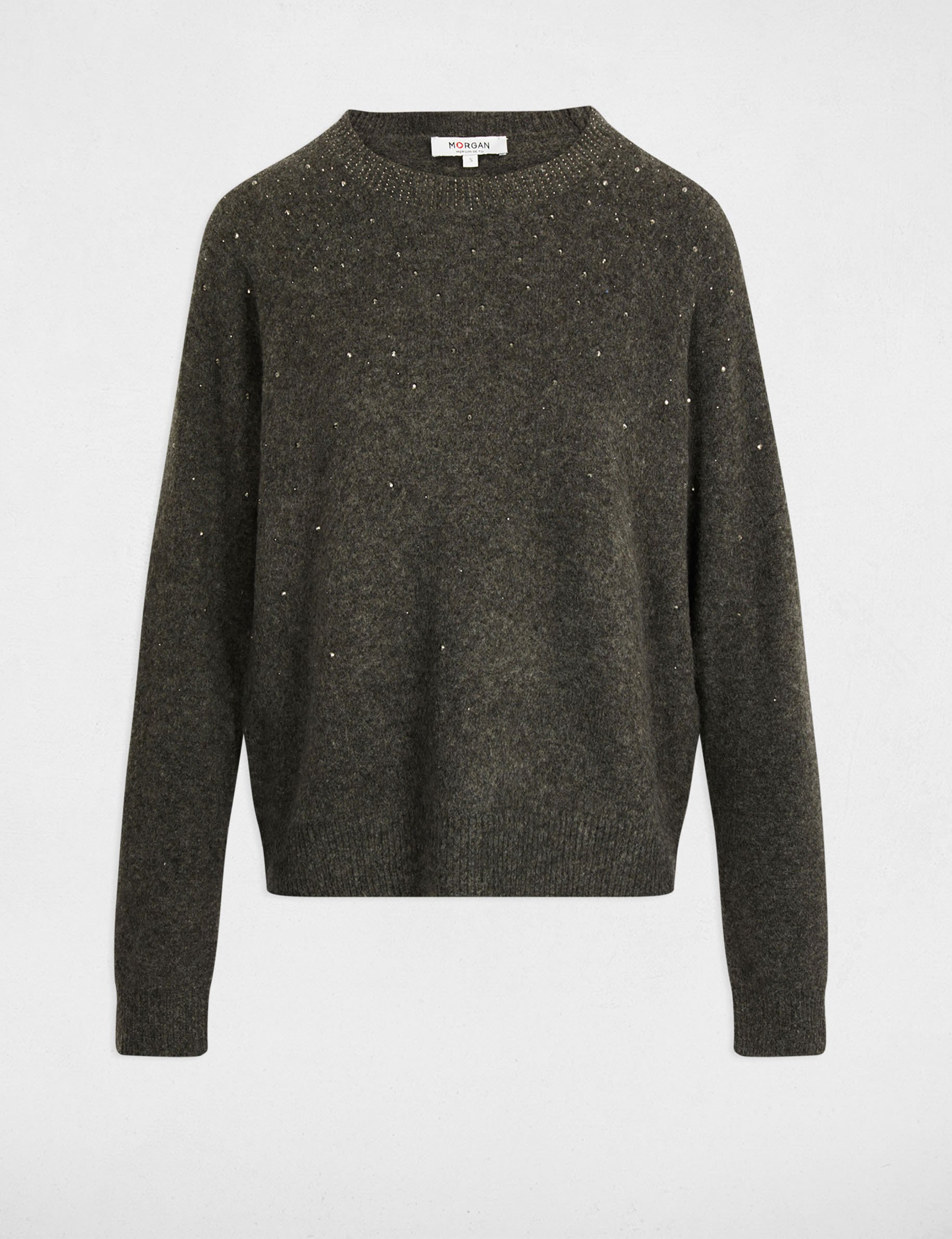 getailleerde trui met strass donkergrijs vrouw Getailleerde trui met strass donkergrijs vrouw