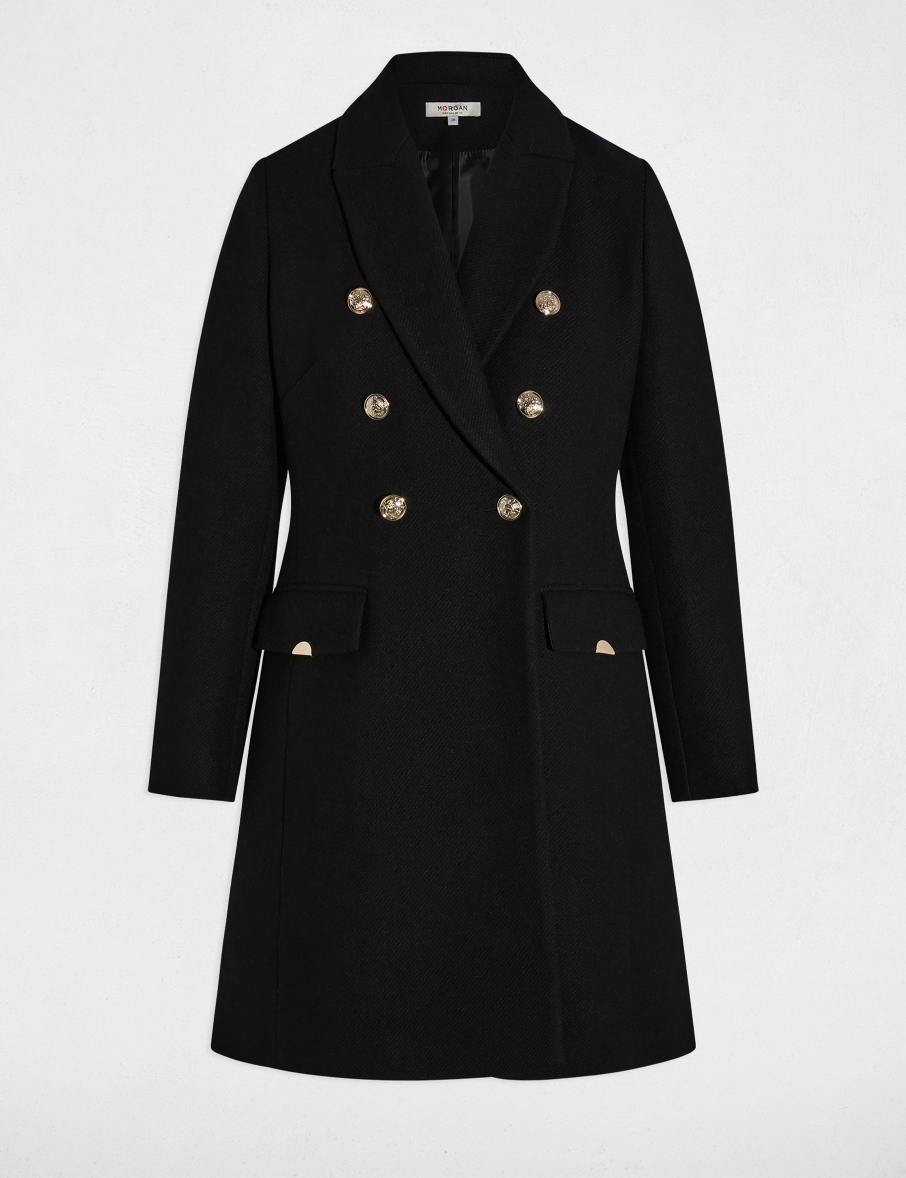 Manteau ajusté col tailleur noir femme