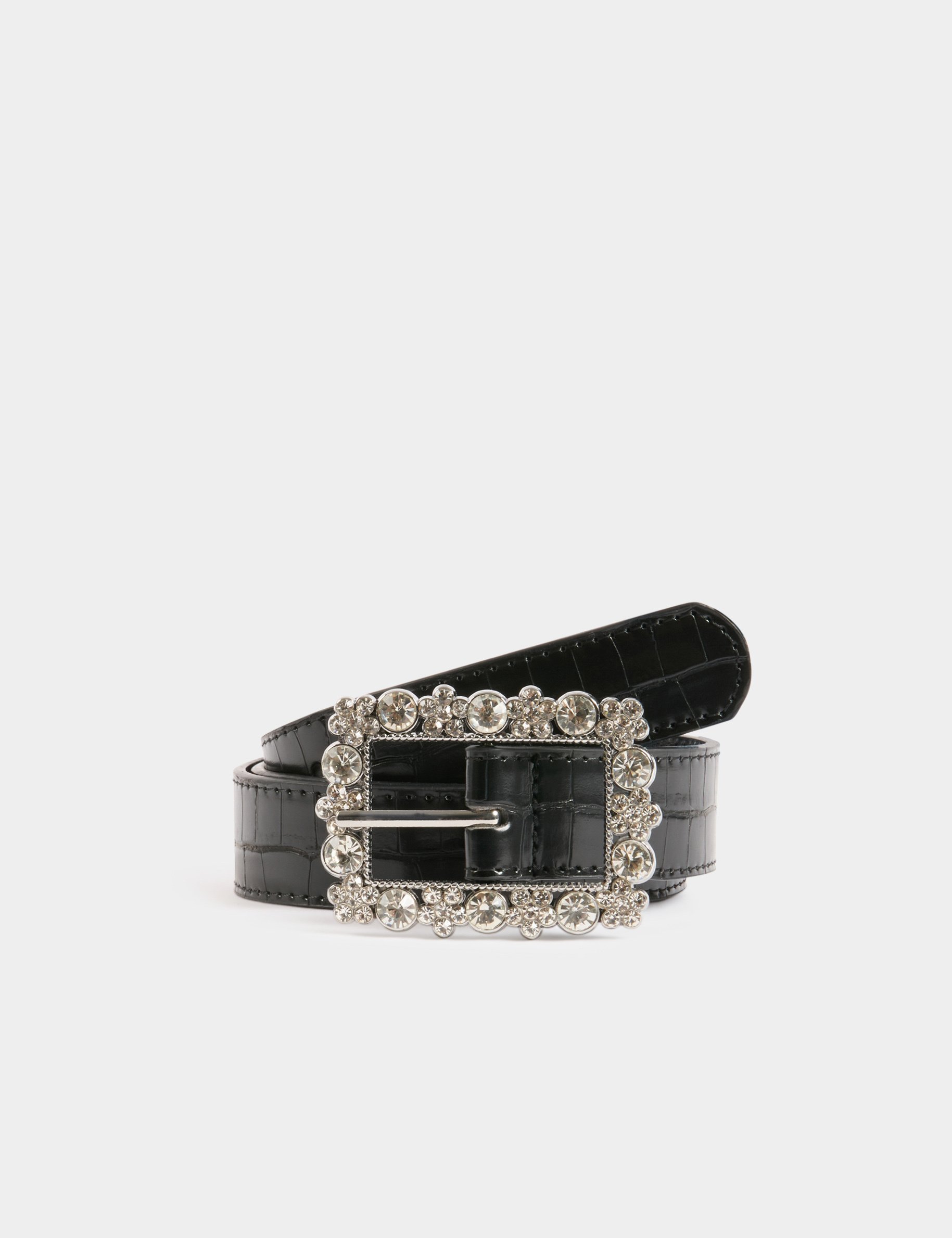 ceinture croco boucle strass noir femme Ceinture croco boucle strass noir femme