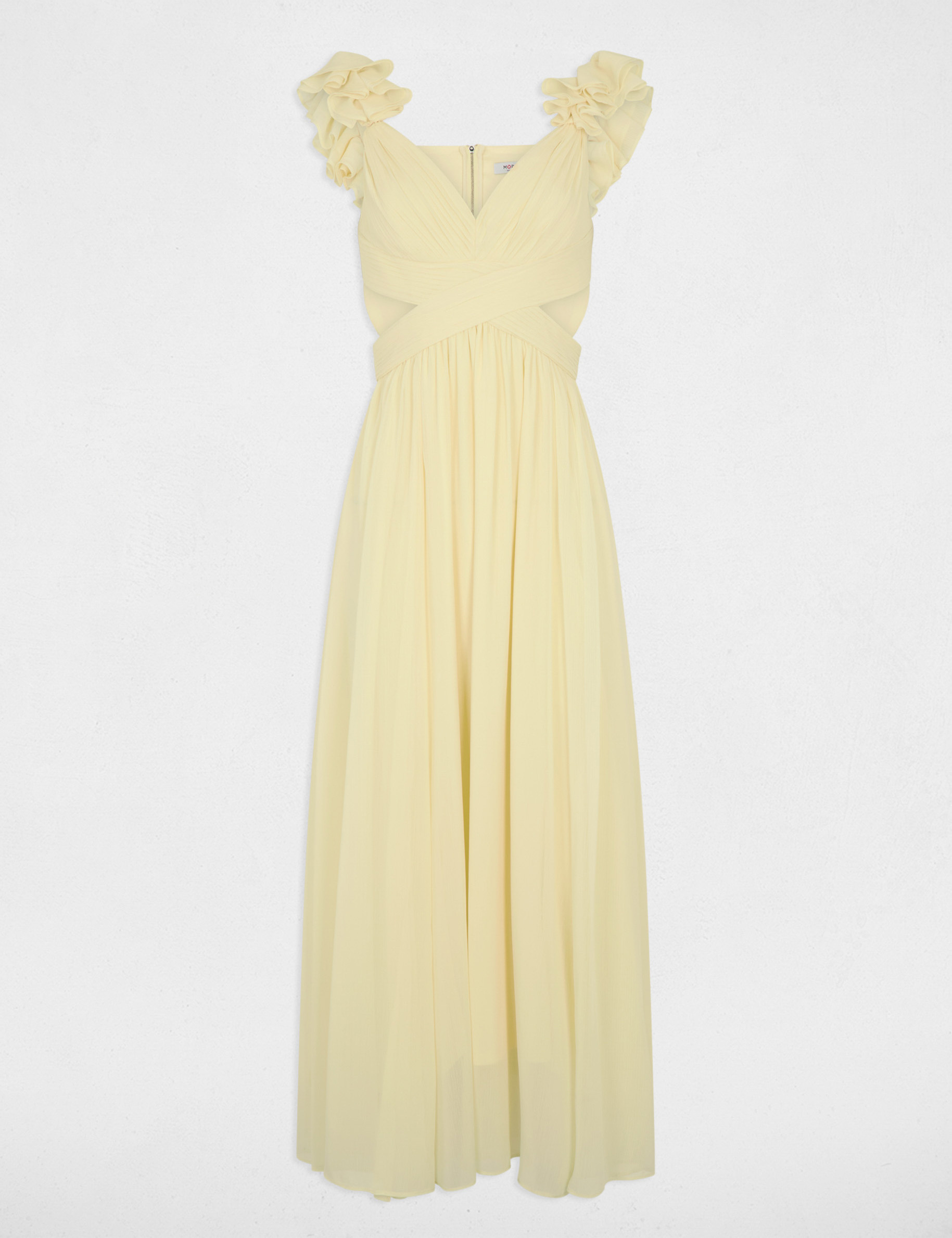 Robe longue droite fluide jaune pastel femme