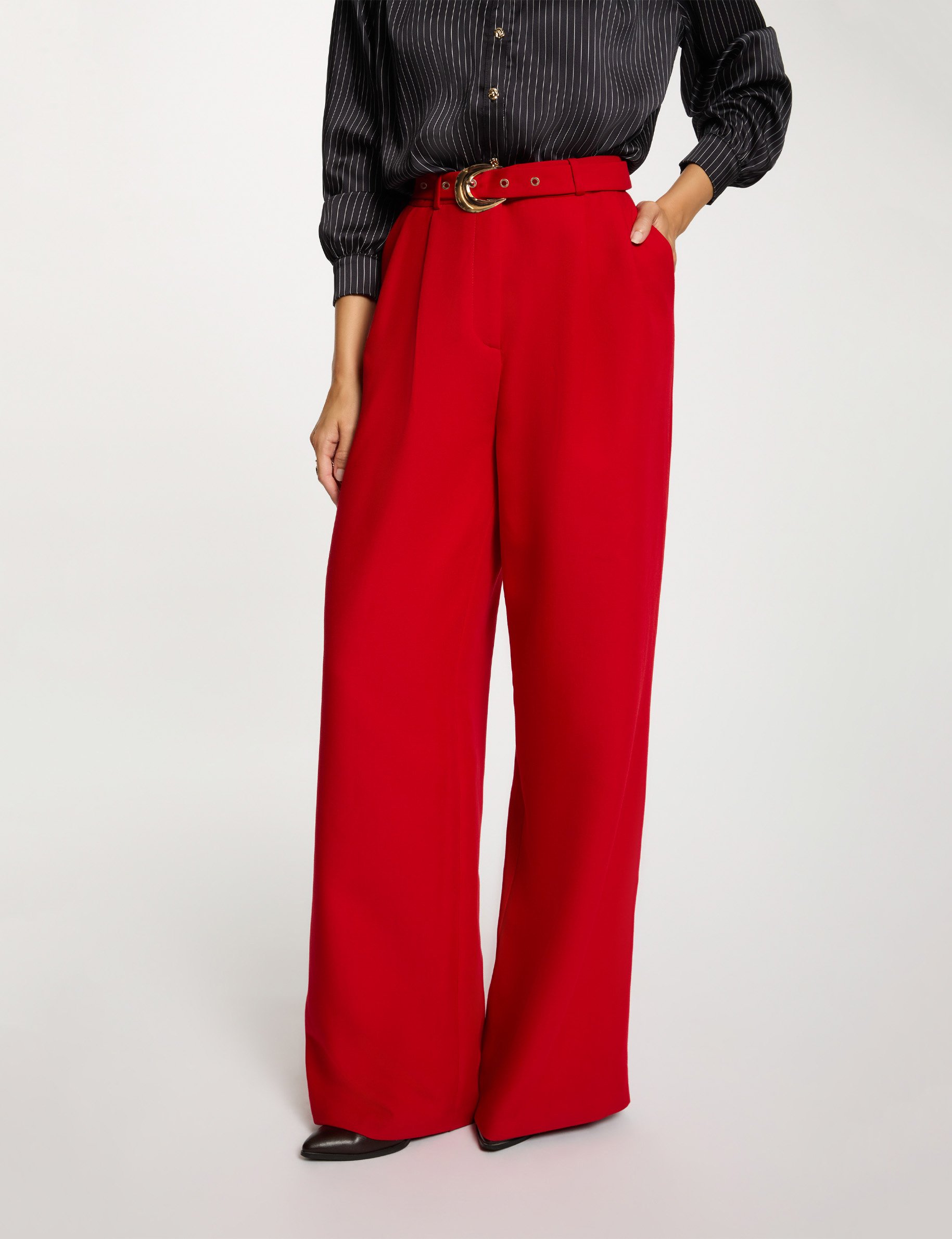 Pantalon large taille haute rouge femme