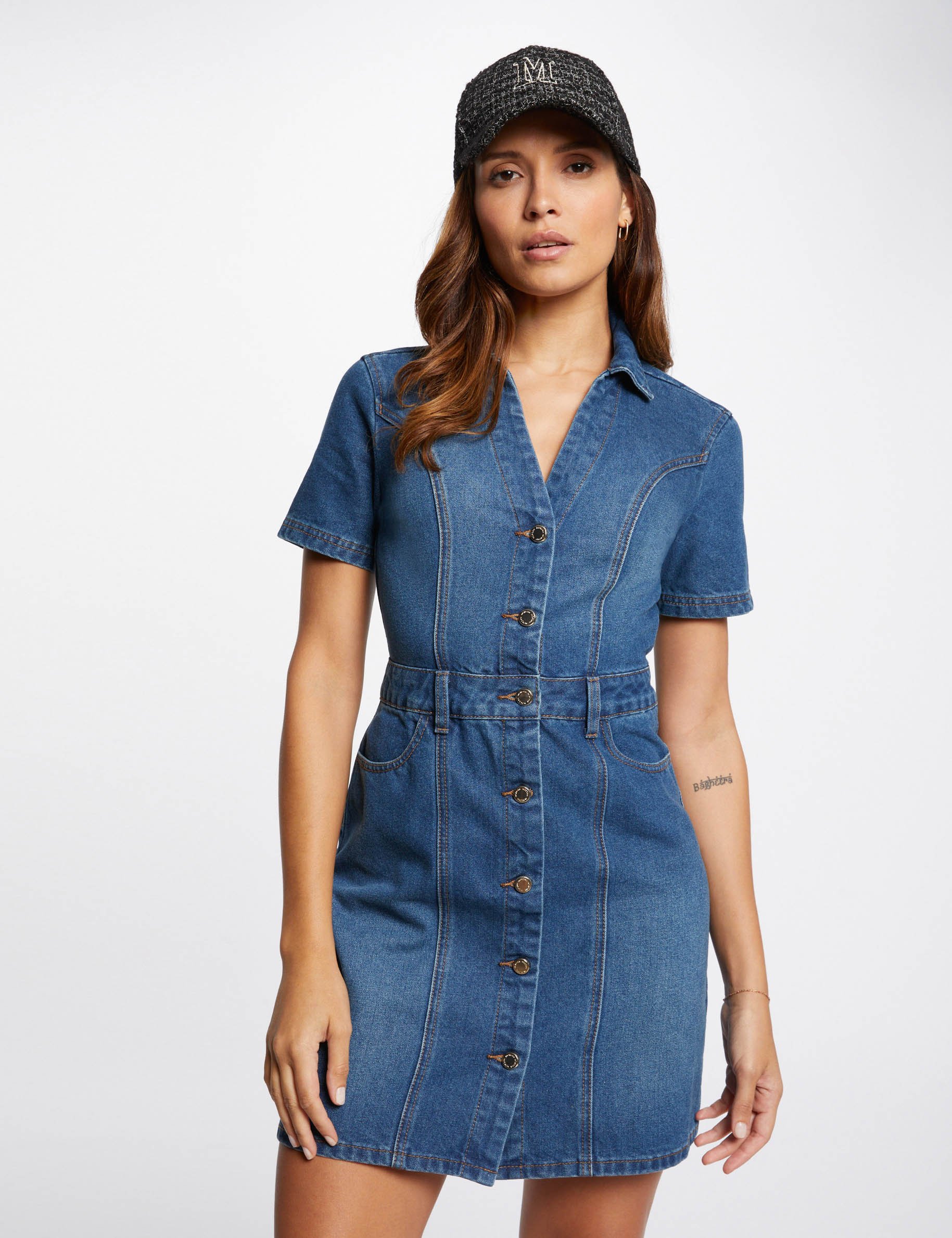 Korte aansluitende jeansjurk jean stone vrouw