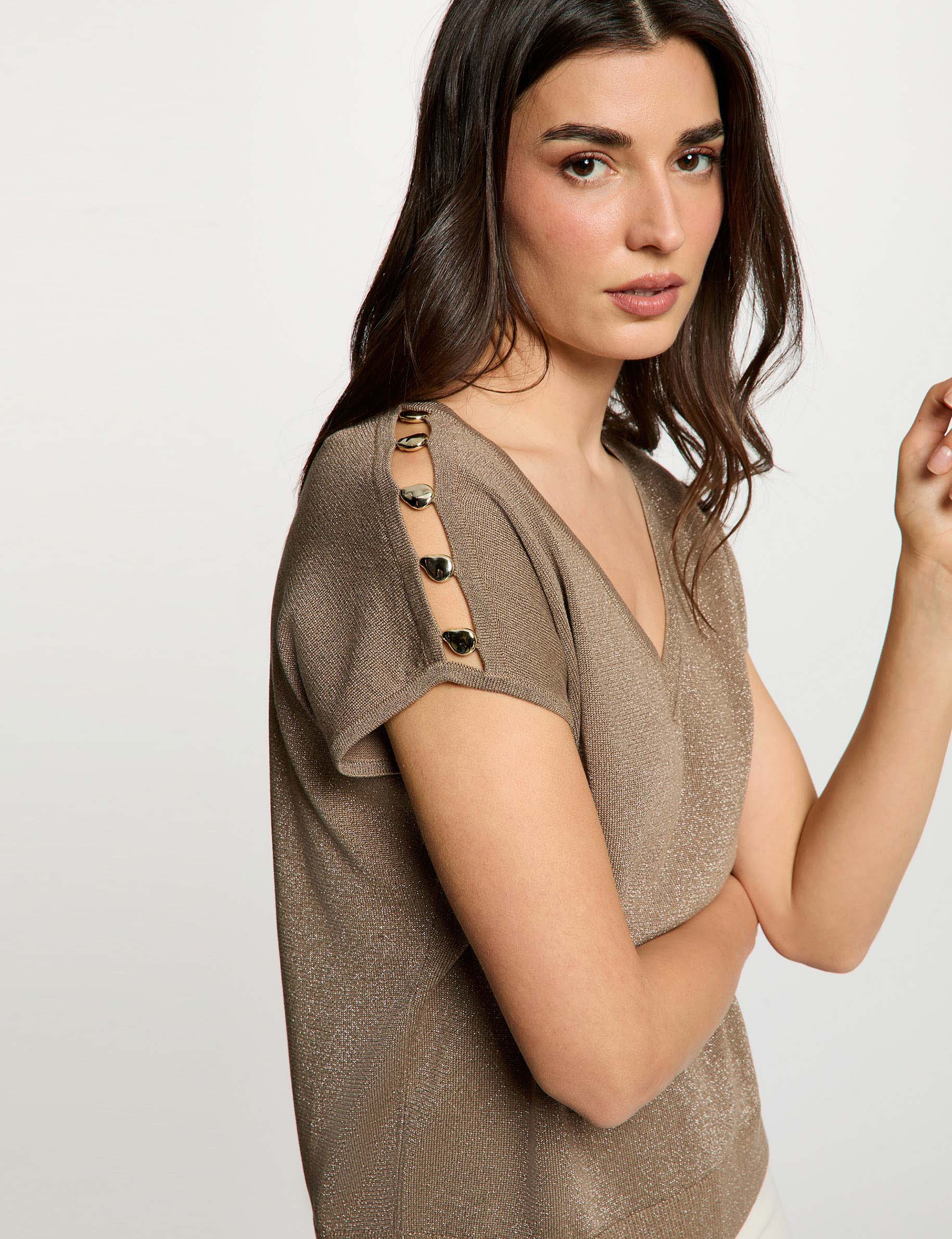 Oversized trui met V-hals taupe vrouw