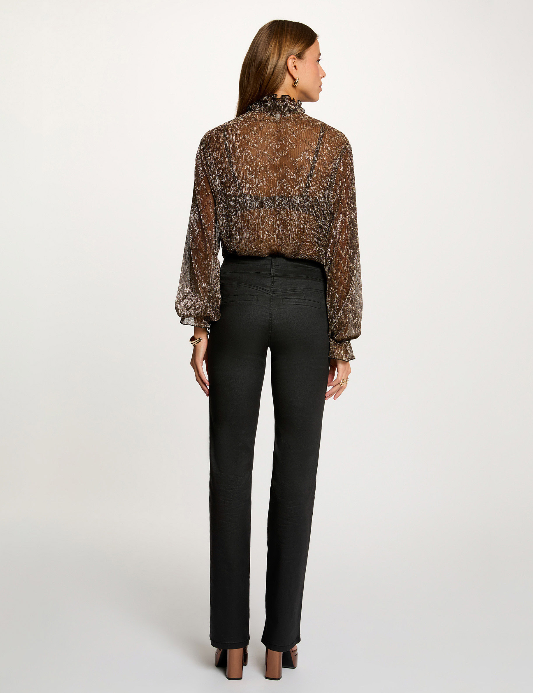 bootcut broek met coating zwart vrouw Bootcut broek met coating zwart vrouw