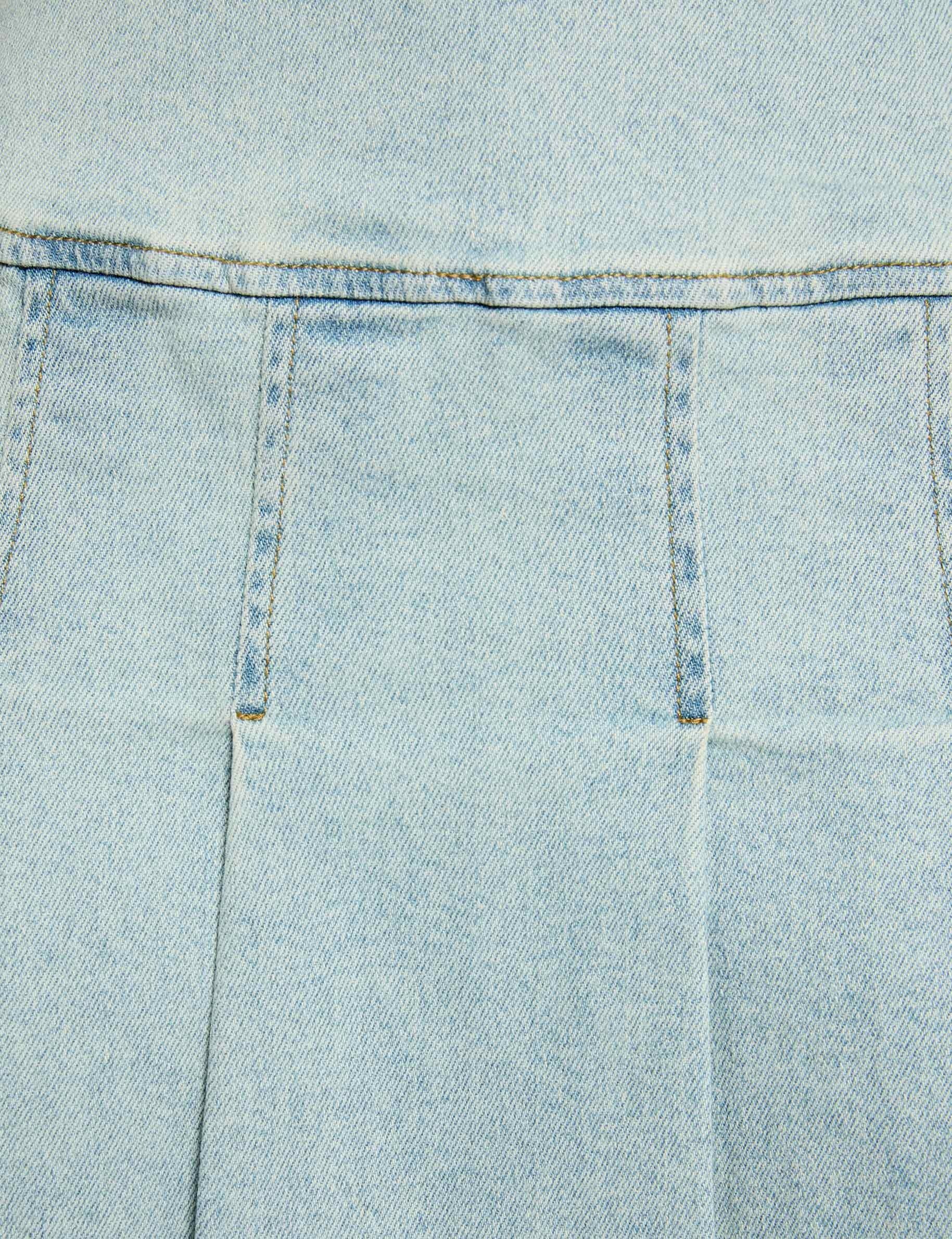 Jupe courte pliss&eacute;e denim bleach femme