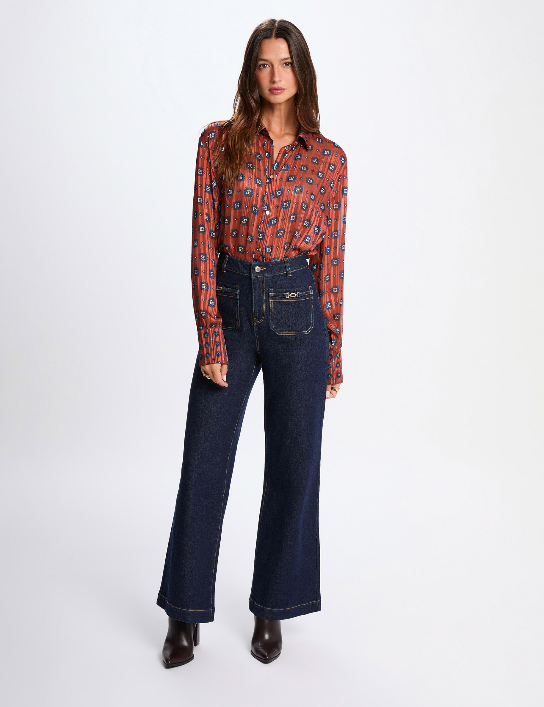 Chemise fluide imprimée multicolore femme
