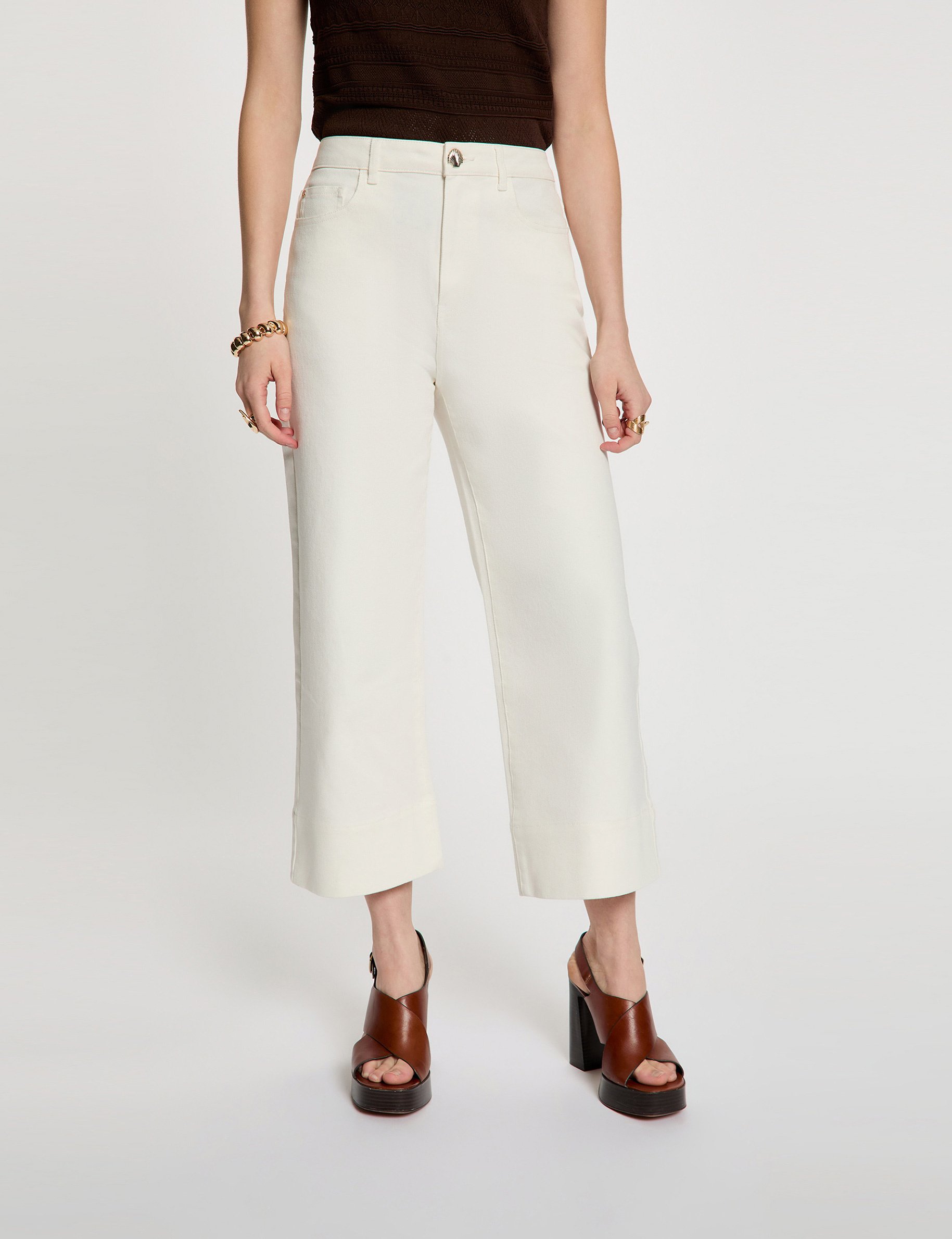 Wijde high-waist broek helder wit vrouw