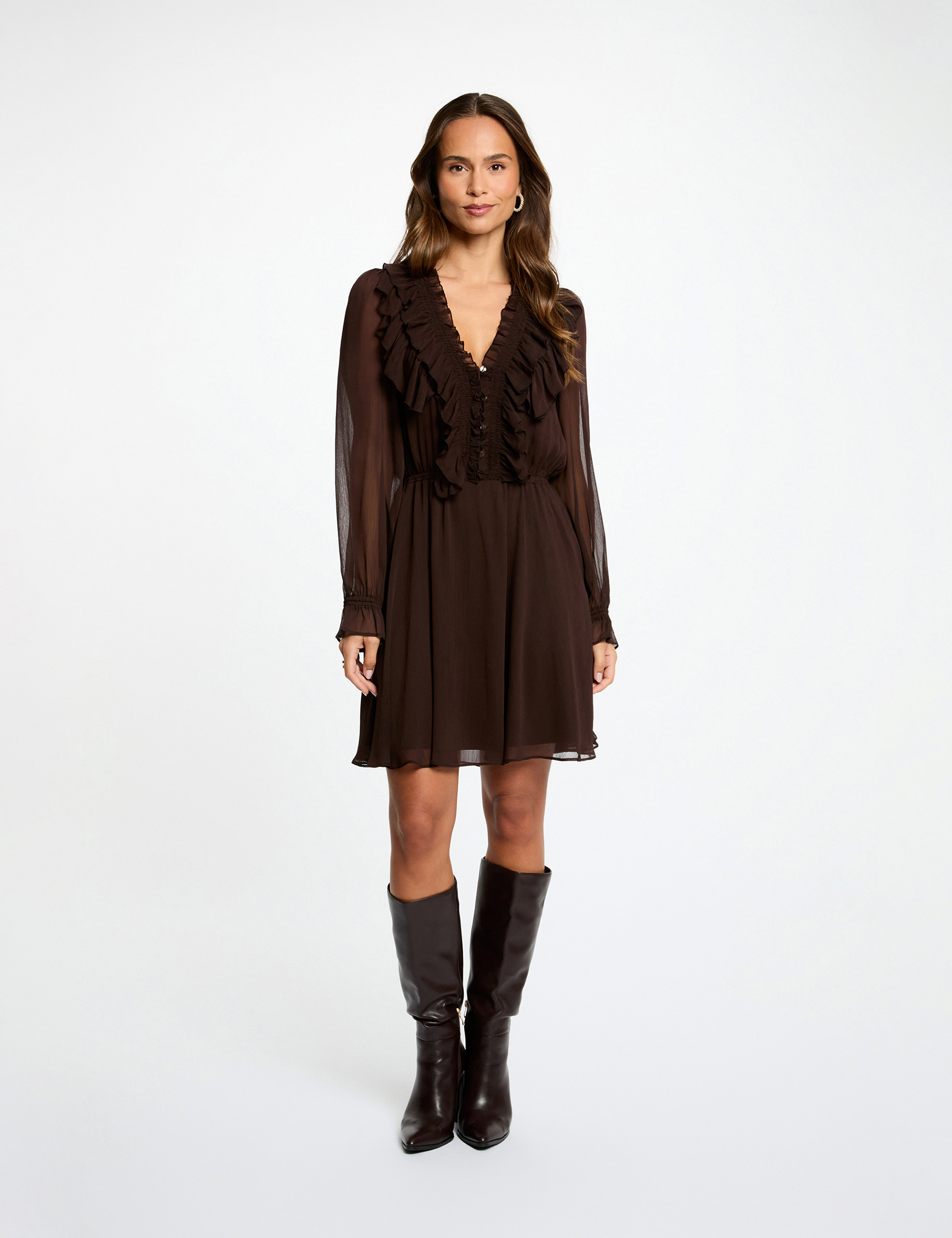 Robe courte ajustée marron foncé femme