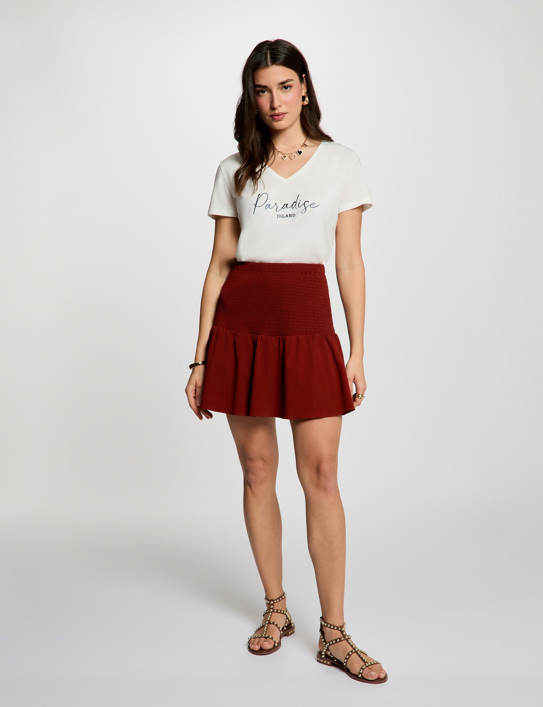 Jupe courte ajust&eacute;e marron cognac femme