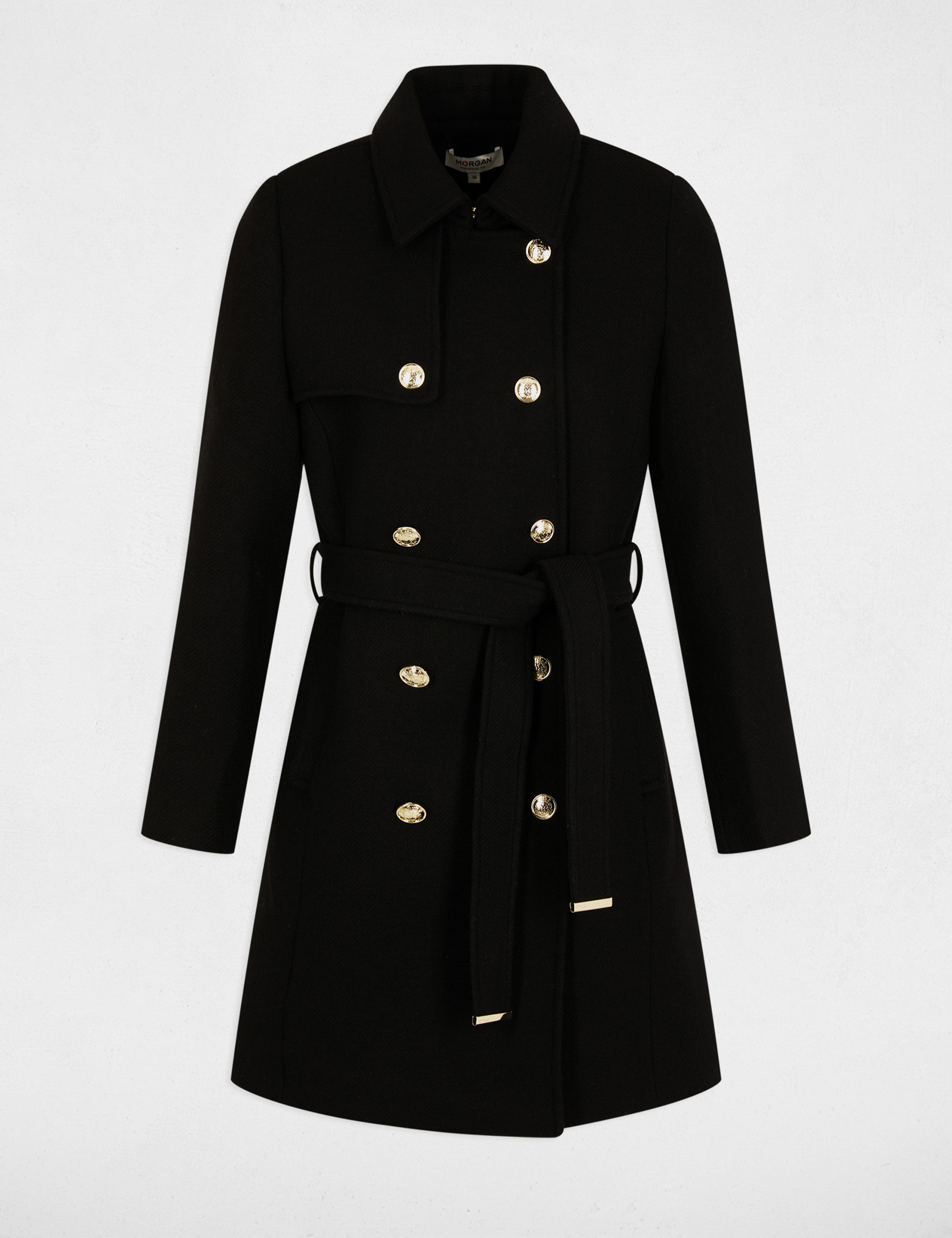 manteau long ceinture noir femme Manteau long ceinturé noir femme