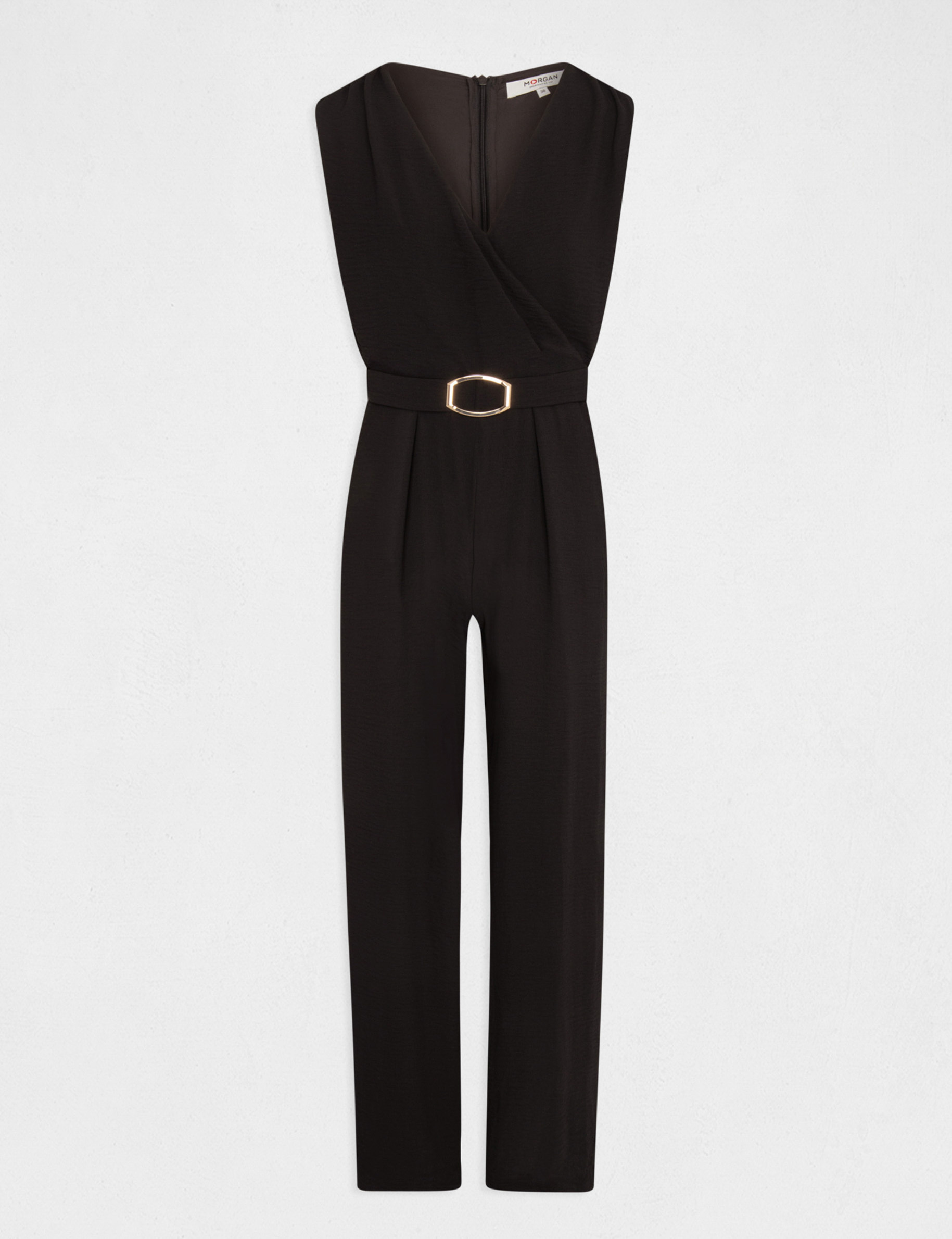 Jumpsuit met wijde pijpen en gespdetail zwart vrouw