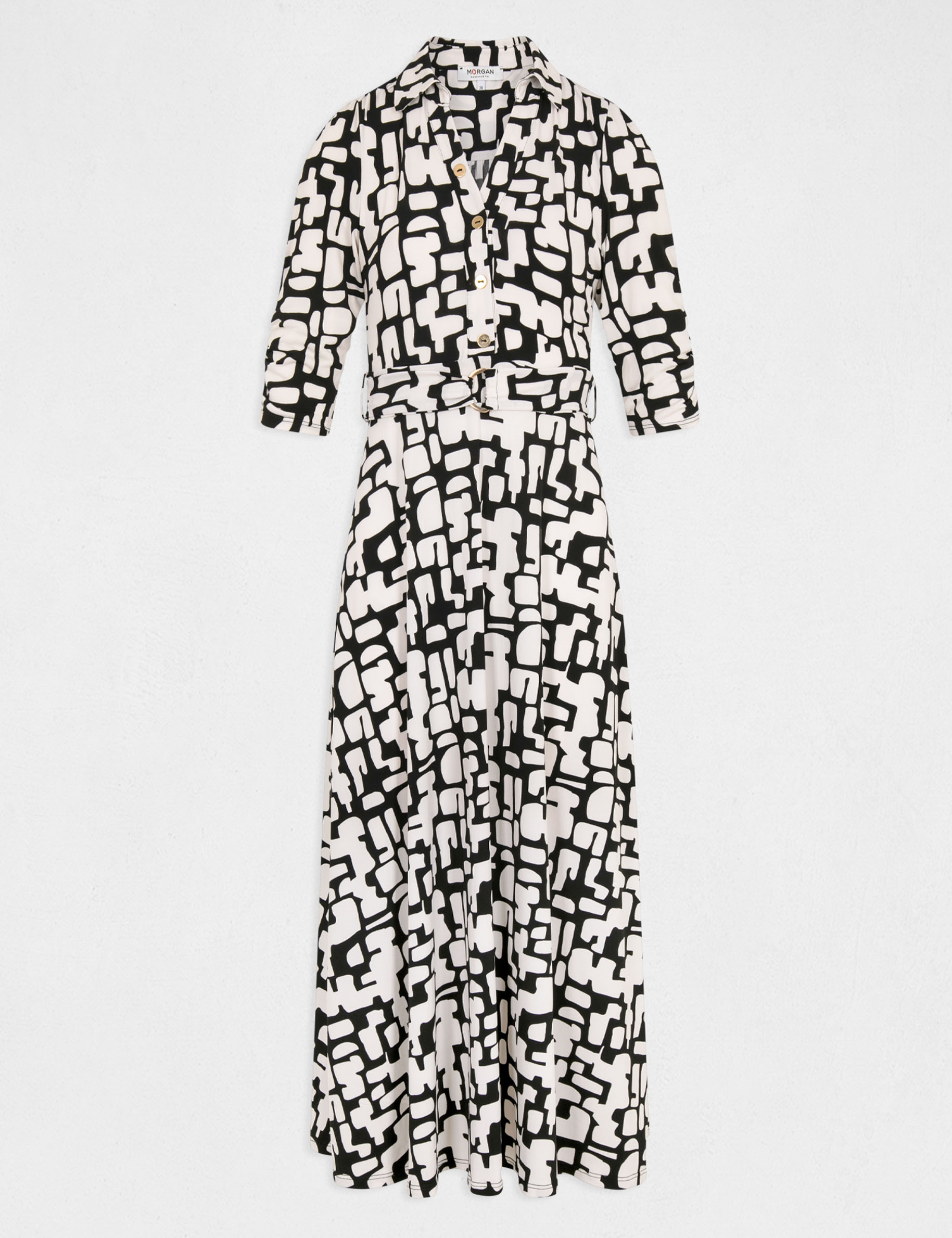 Robe longue &eacute;vas&eacute;e imprim&eacute; abstrait ecru femme
