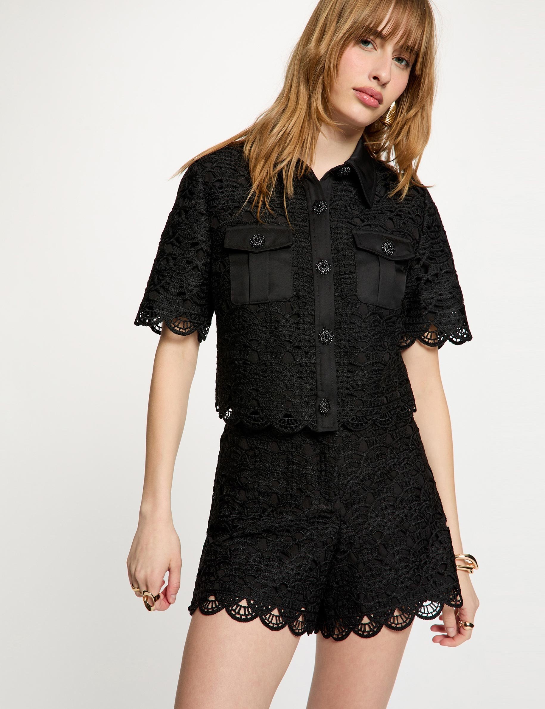 Short large dentelle noir femme