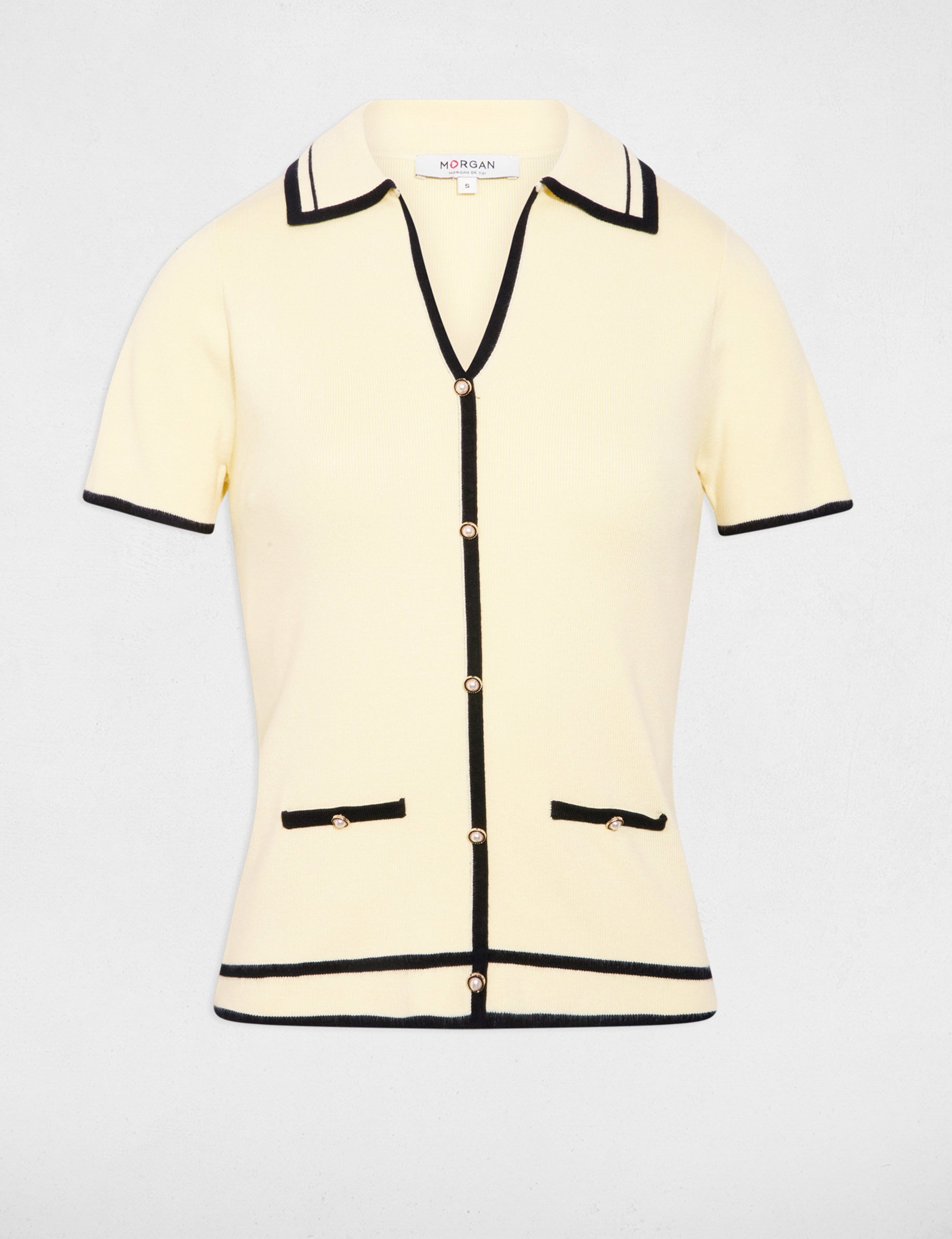 Pull ajust&eacute; ray&eacute; jaune pastel femme