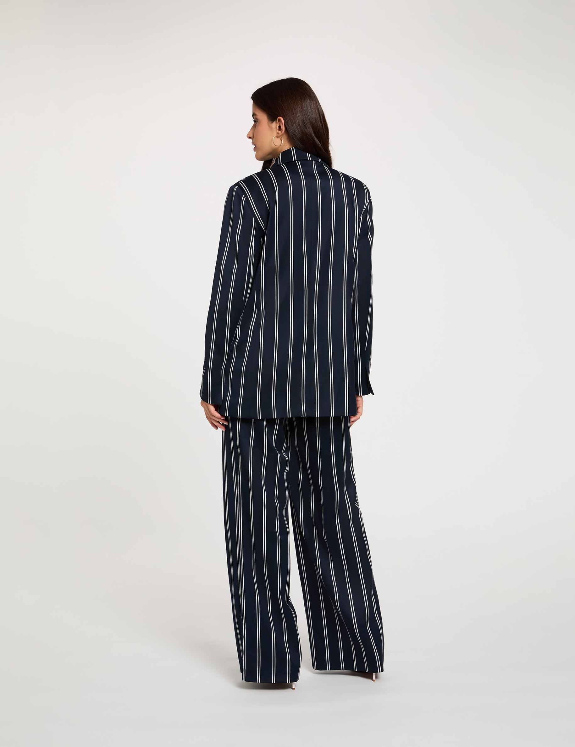 Hoge taille wijde broek marineblauw vrouw