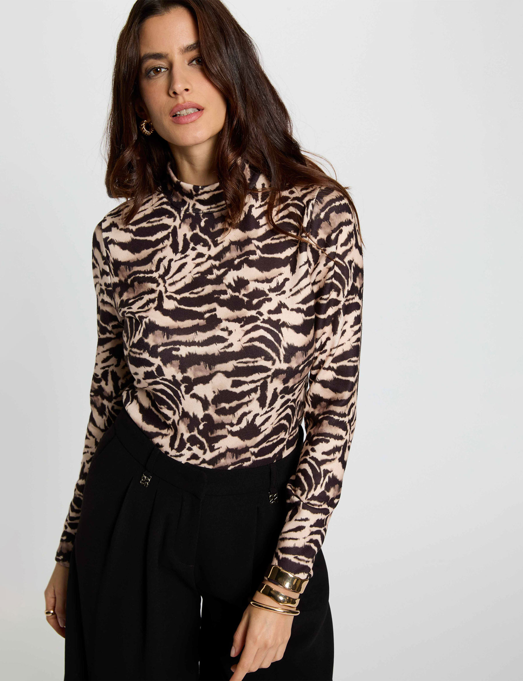 T-shirt cintré col montant multicolore femme