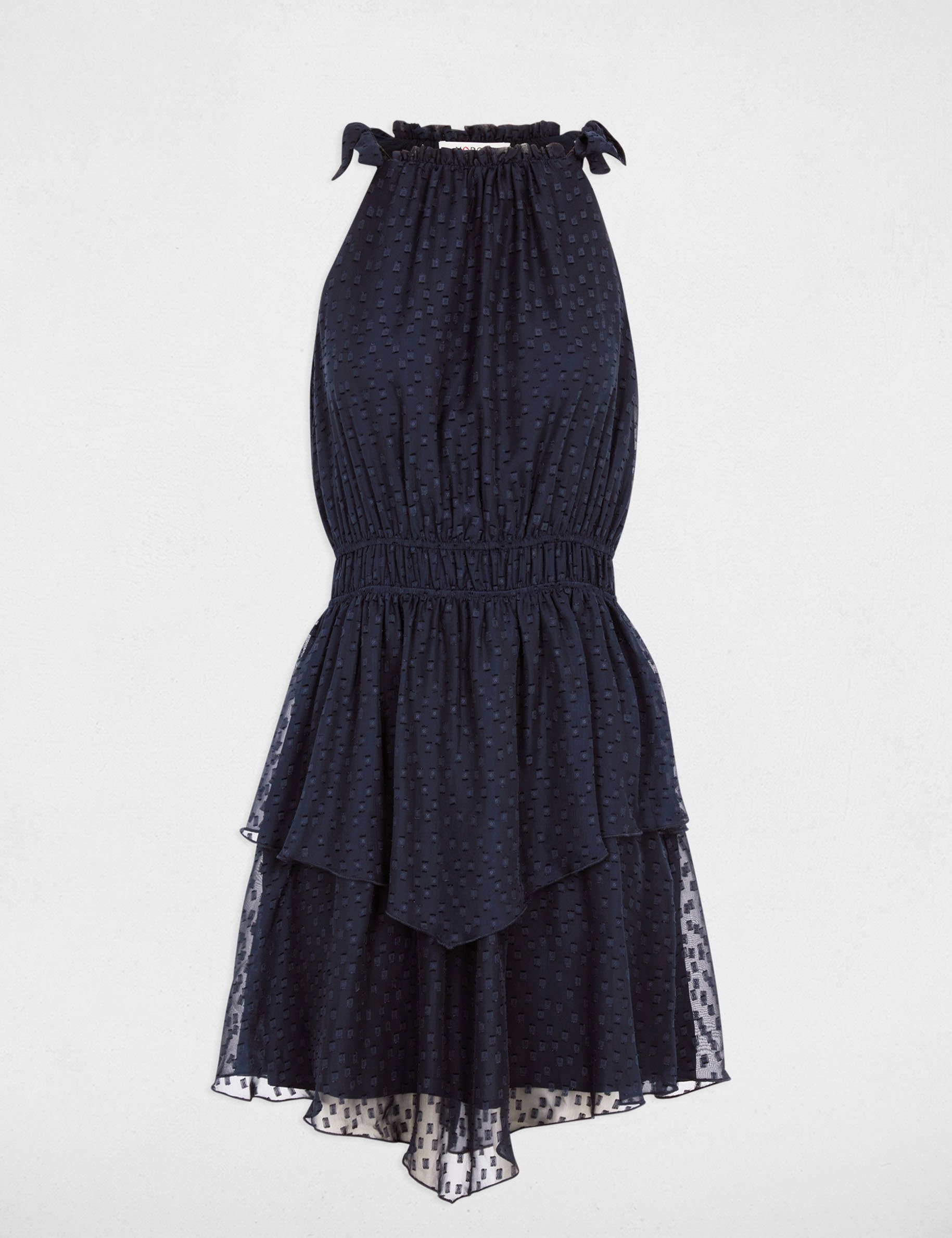 Jurk van voile met fijne bandjes marineblauw vrouw