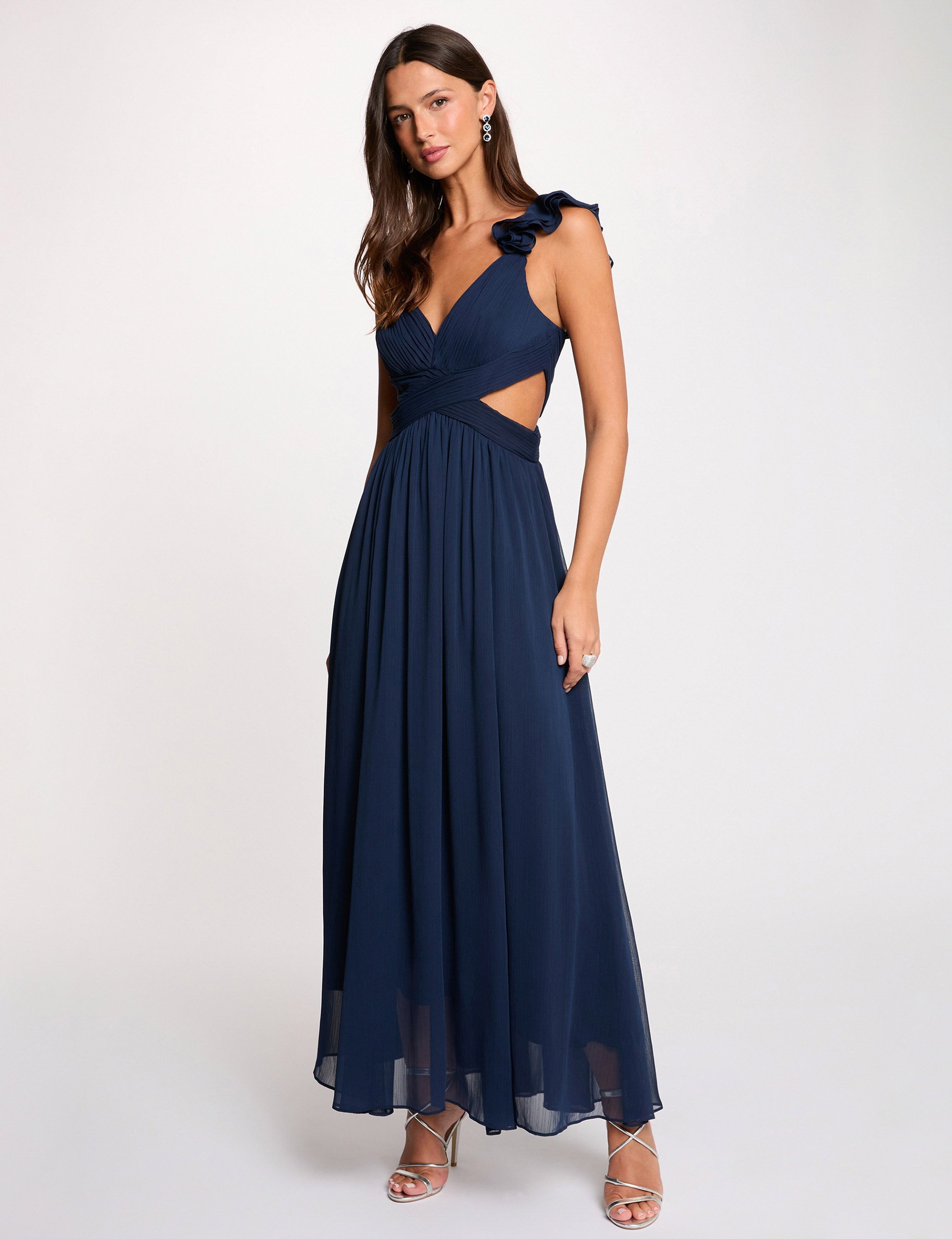 Robe longue droite fluide bleu marine femme