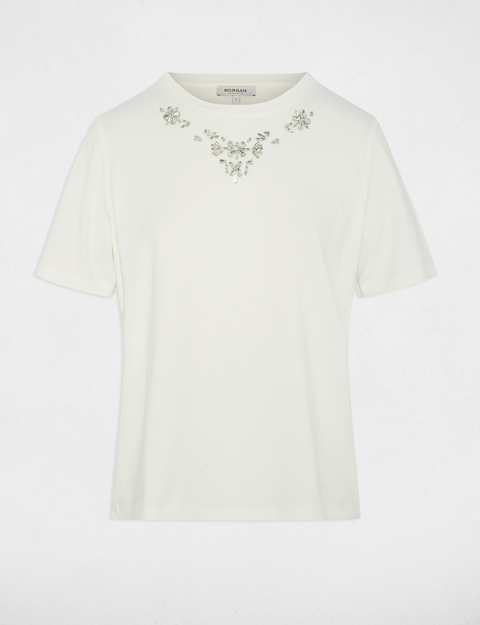 T-shirt strass manches courtes blanc femme
