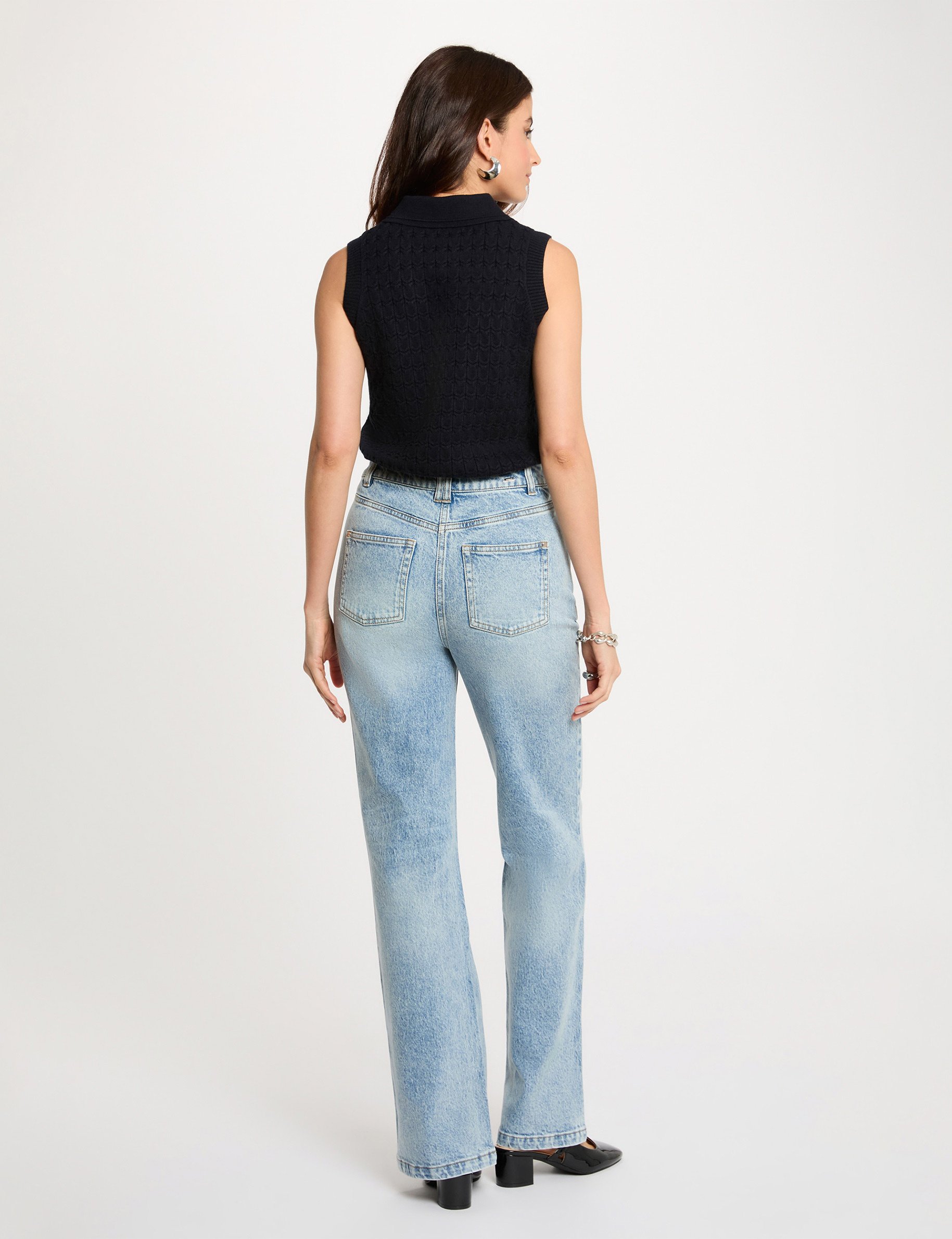 D&eacute;bardeur col &agrave; revers bleu marine femme