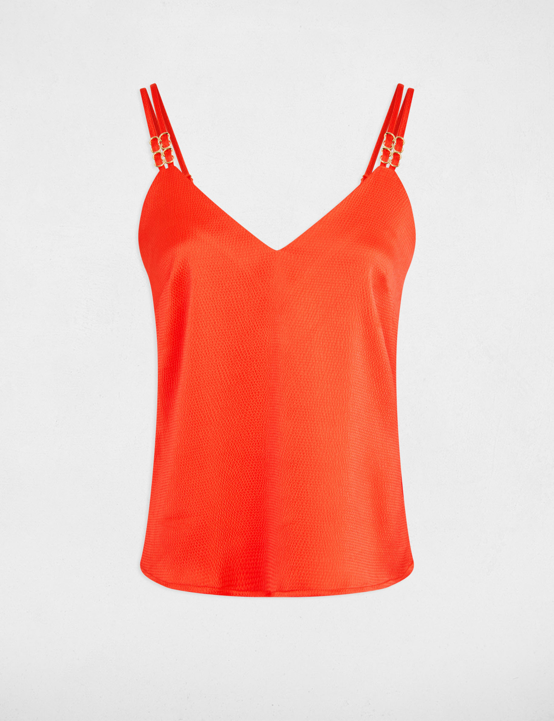 Top satin &agrave; bretelles rouge vif femme