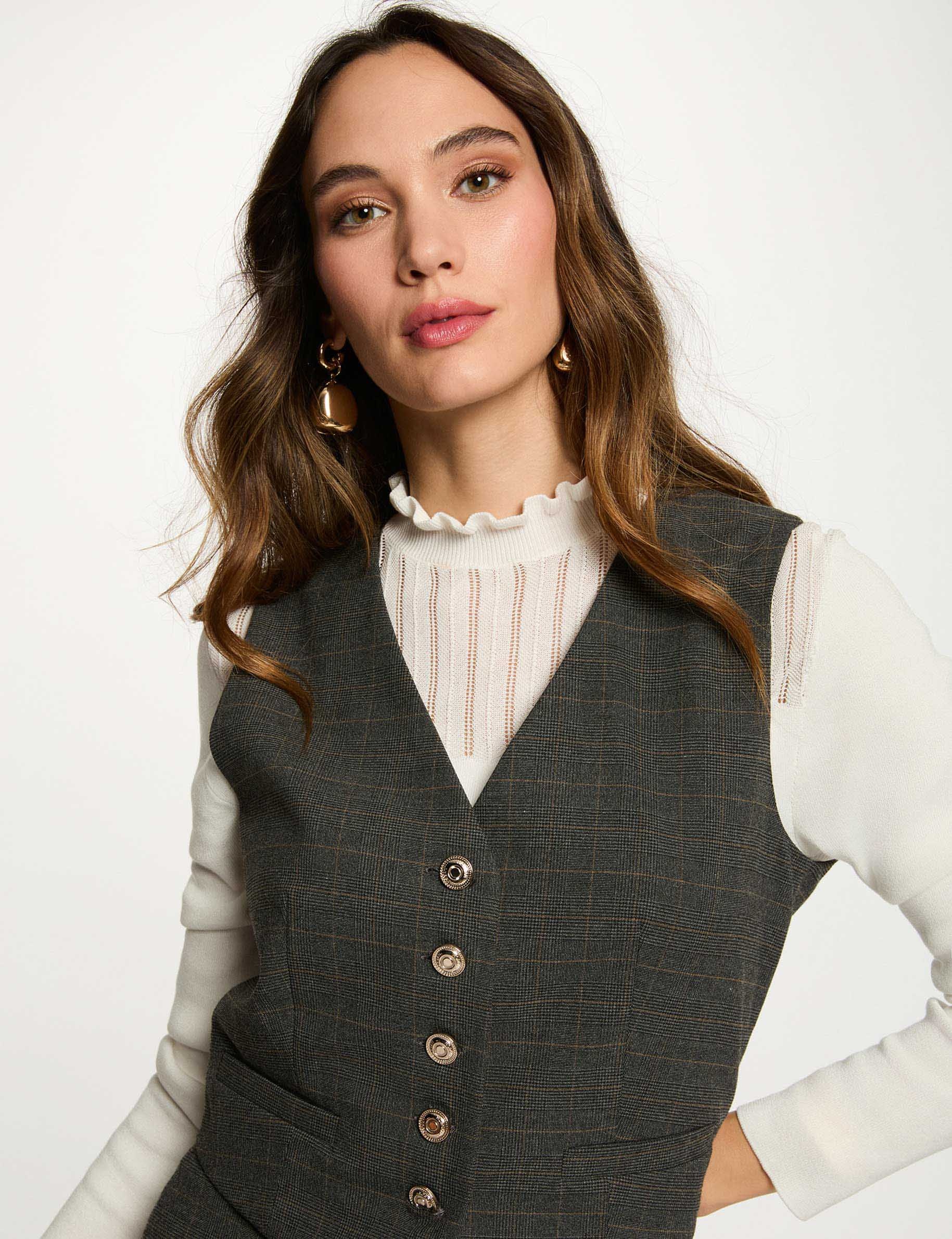 getailleerd mouwloos vest mediumgrijs vrouw Getailleerd mouwloos vest mediumgrijs vrouw