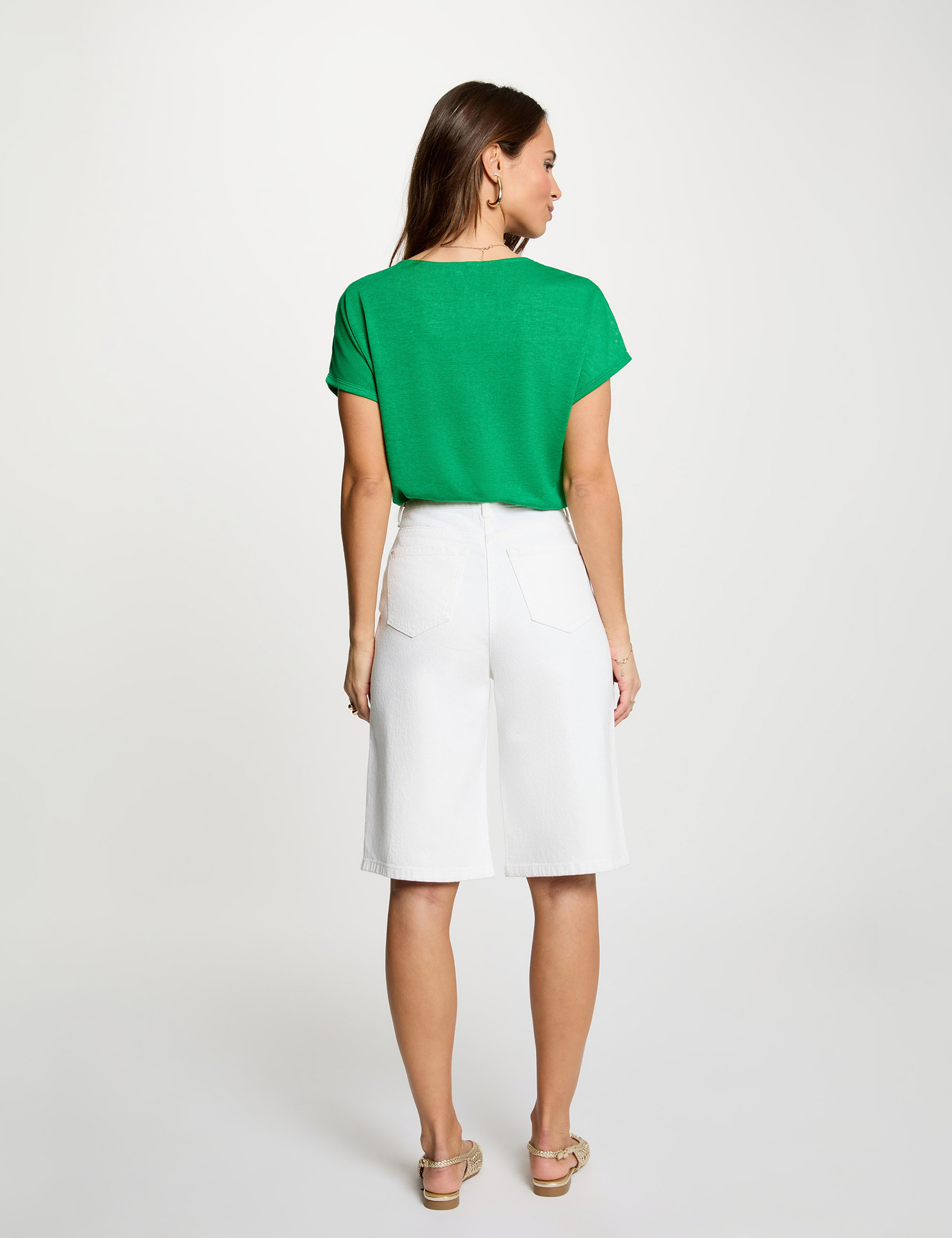 T-shirt met V-hals en korte mouwen weide groen vrouw