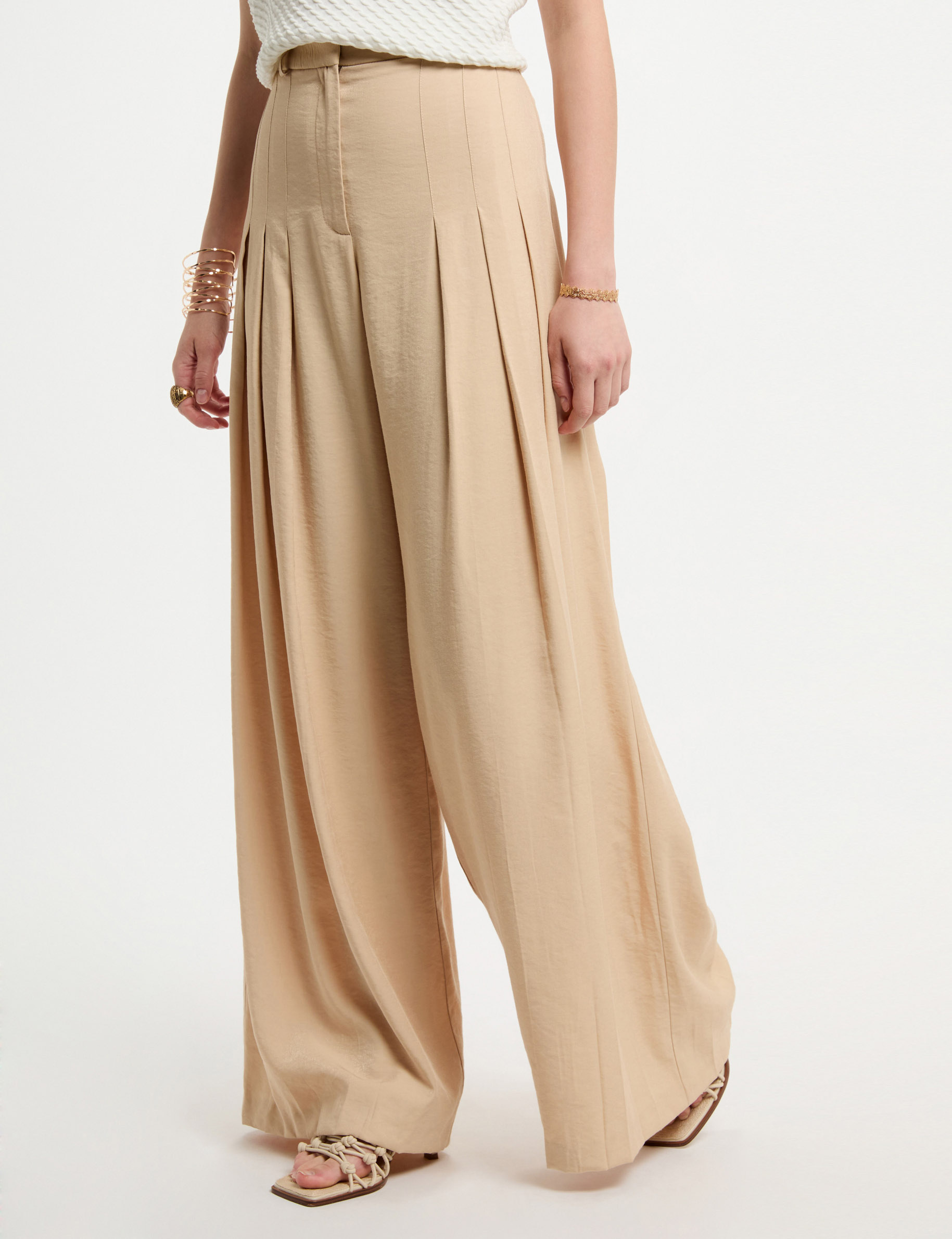 pantalon large a pinces creme femme Pantalon large à pinces creme femme