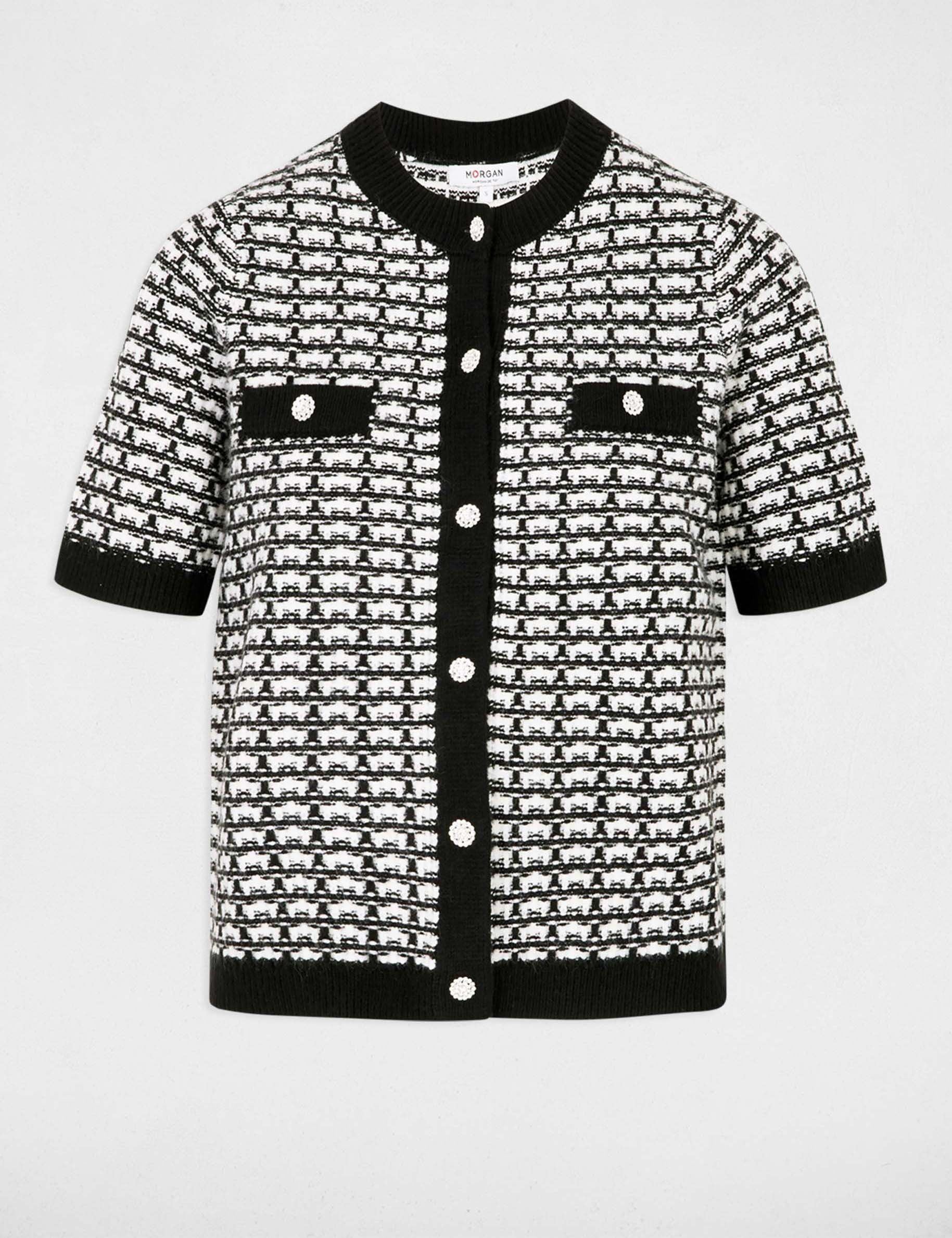 Gilet manches courtes imprim&eacute; noir femme