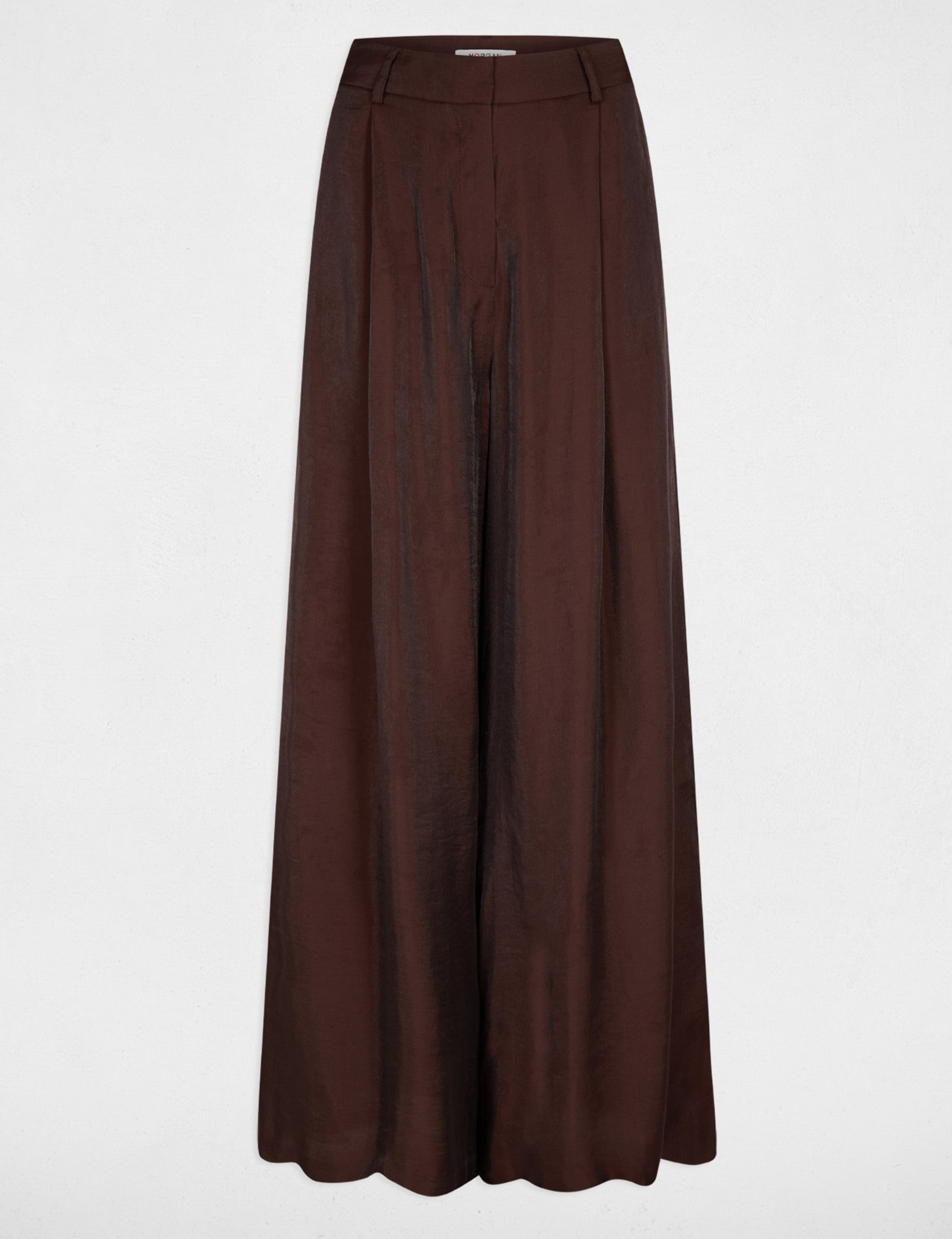 Pantalon large taille haute marron fonc&eacute; femme