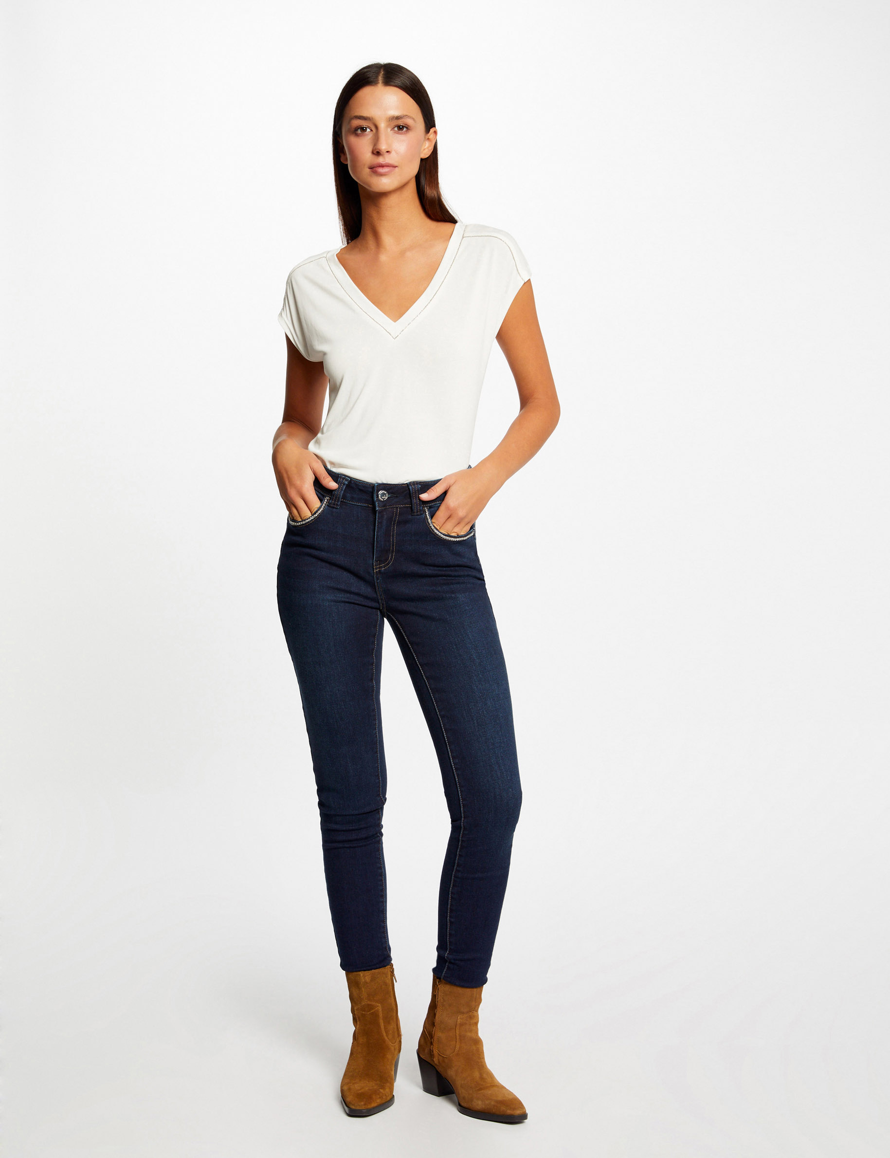 Jeans slim avec détails chaînes jean brut femme