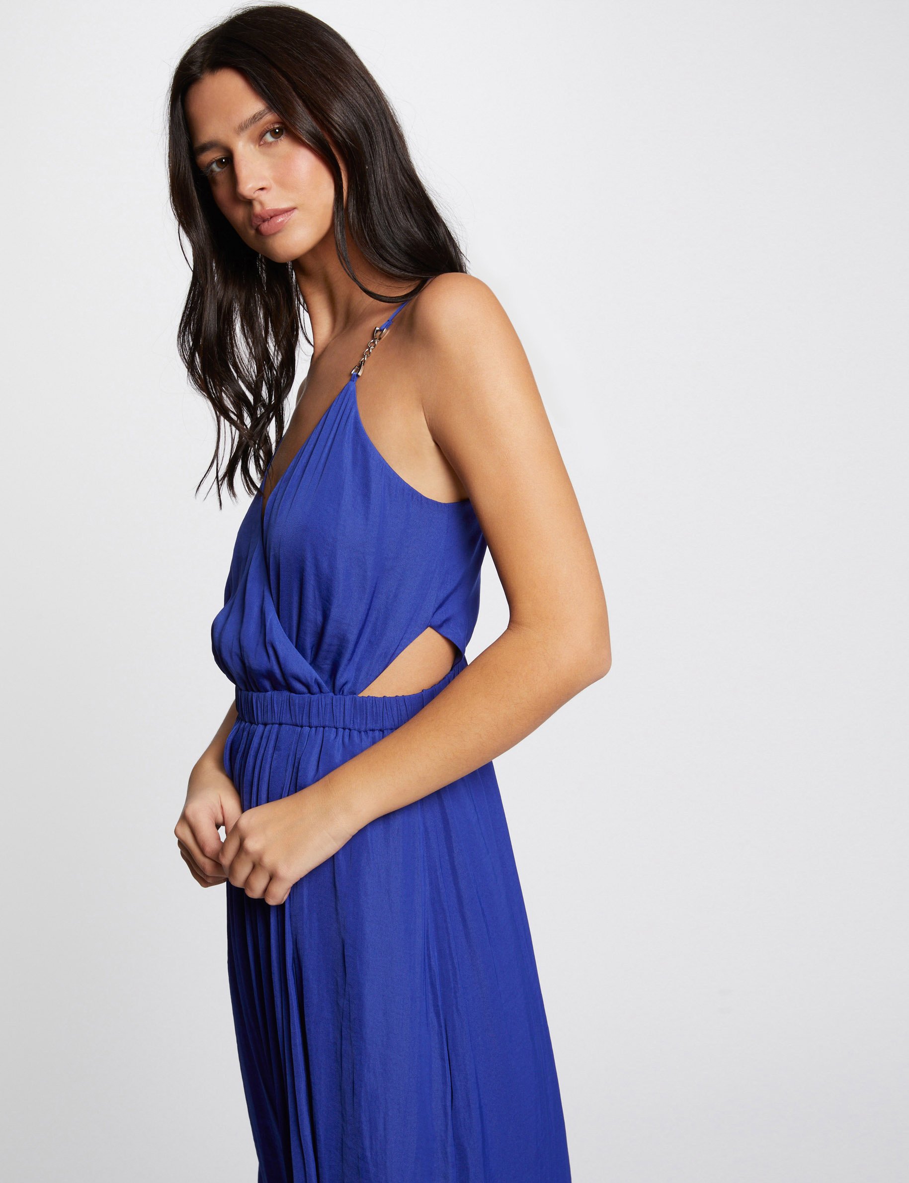 Midi-jurk met openingen bleu electrique vrouw